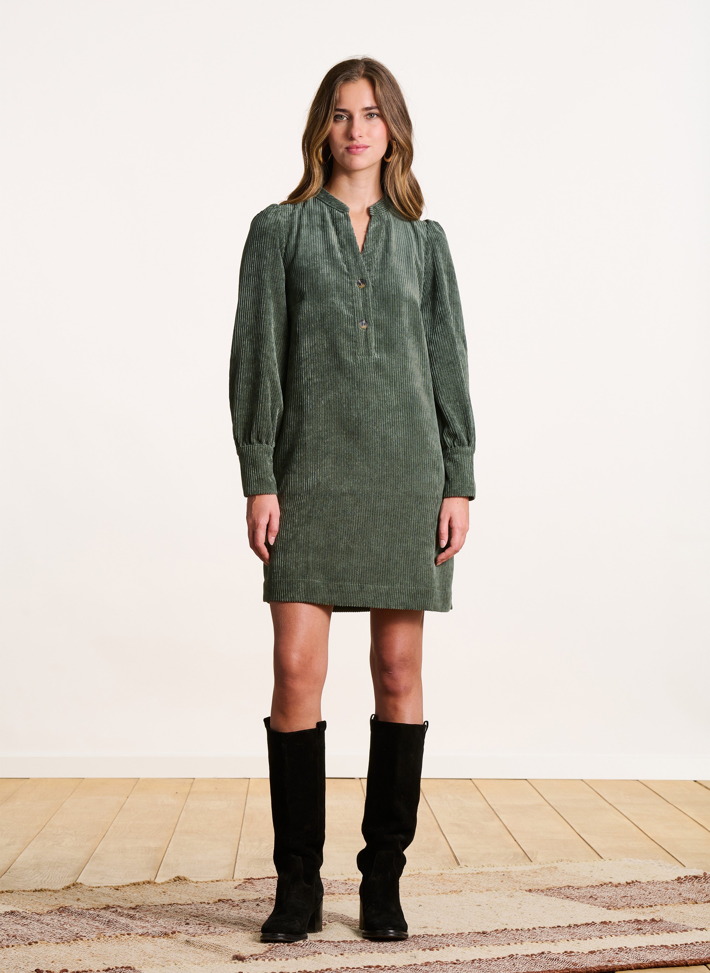 Short straight dress with Grandad collar LA FEE MARABOUTEE