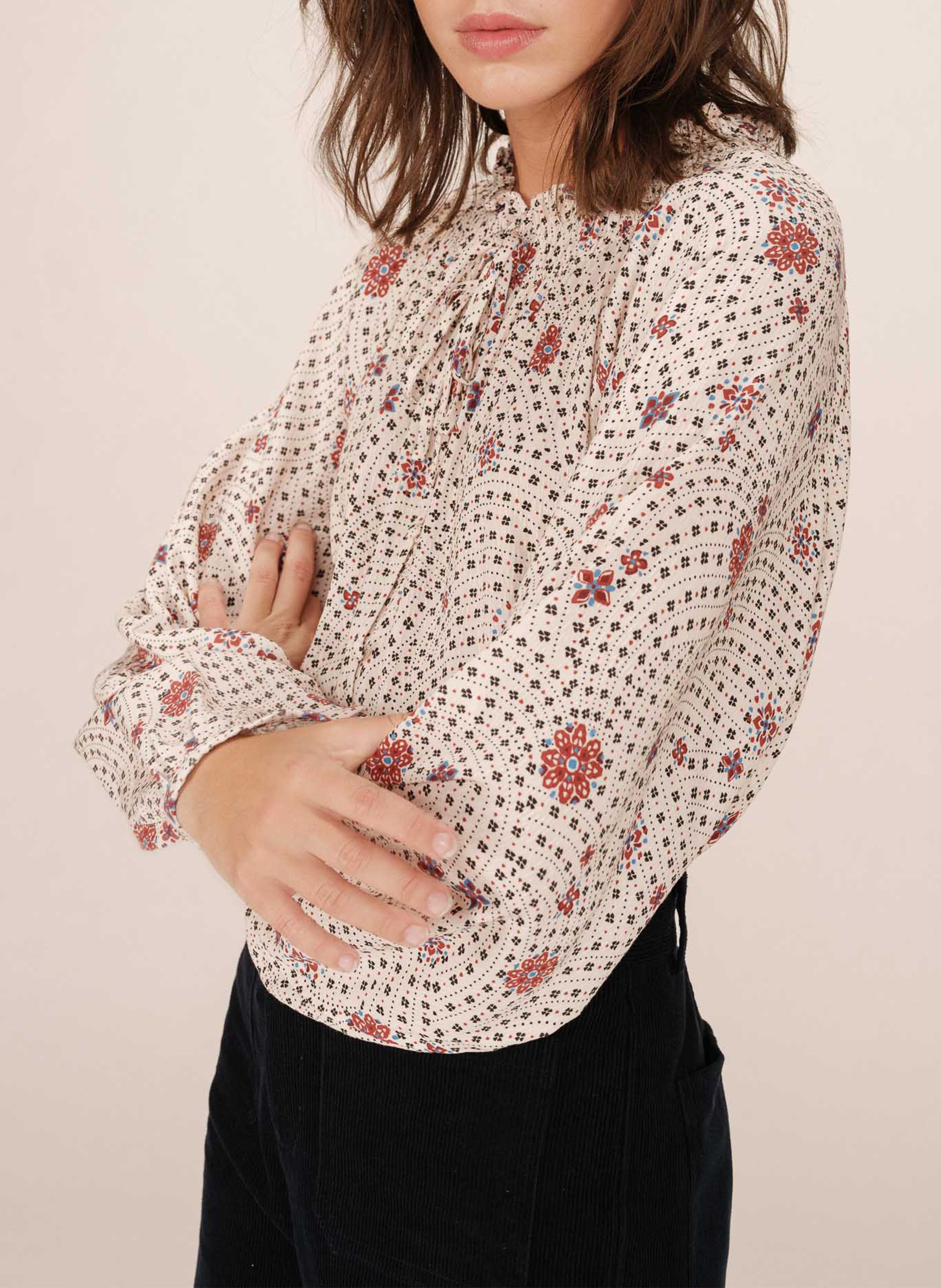 blouse droite col rond imprimée GRACE ET MILA Blanc