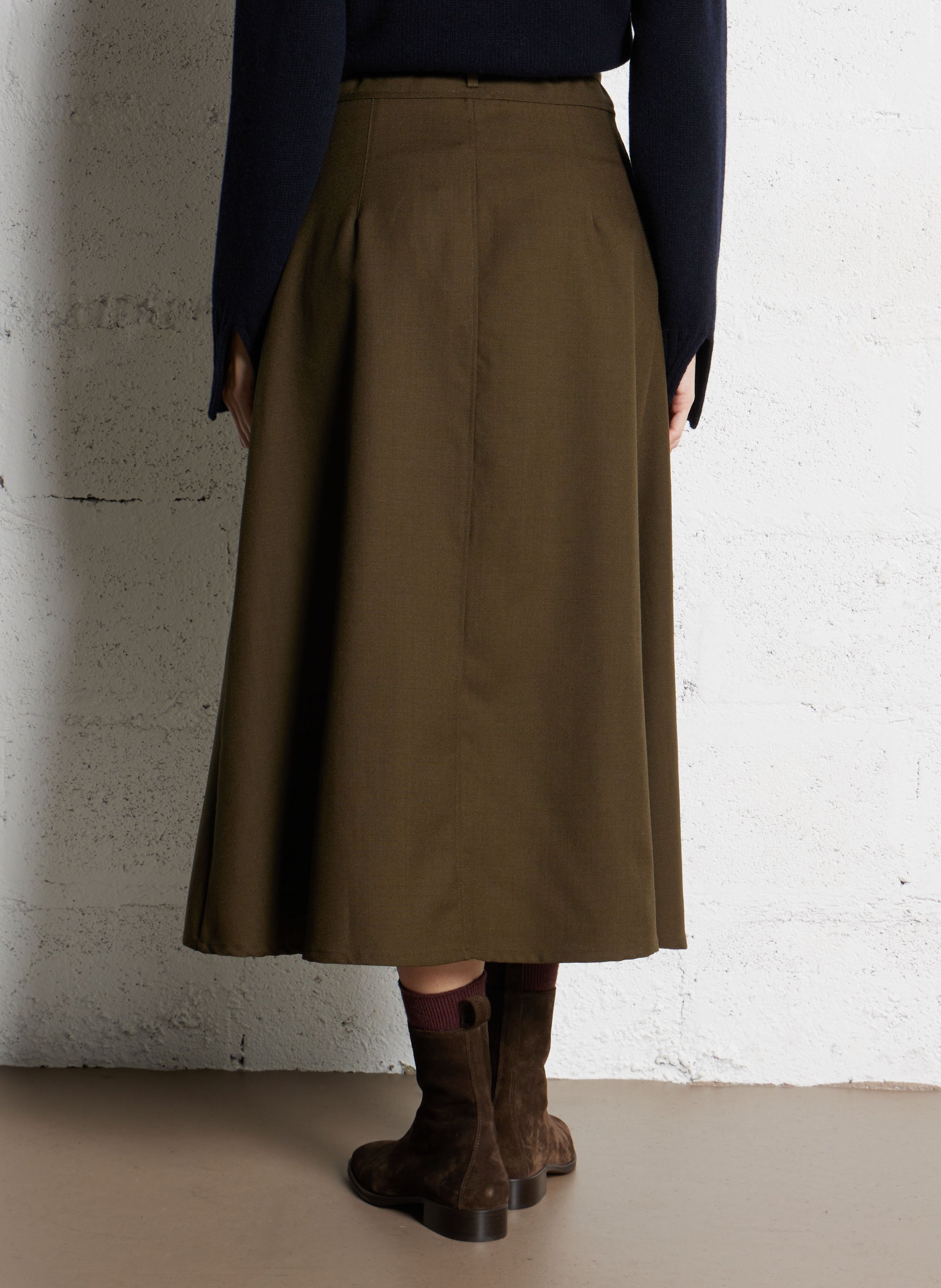 Flared wool midi skirt SOEUR Khaki