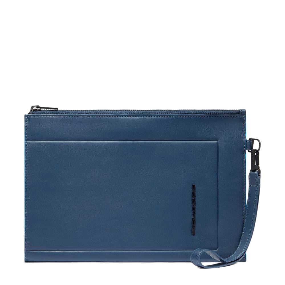 Men's leather clutch with compartment and removable handle PIQUADRO Blue