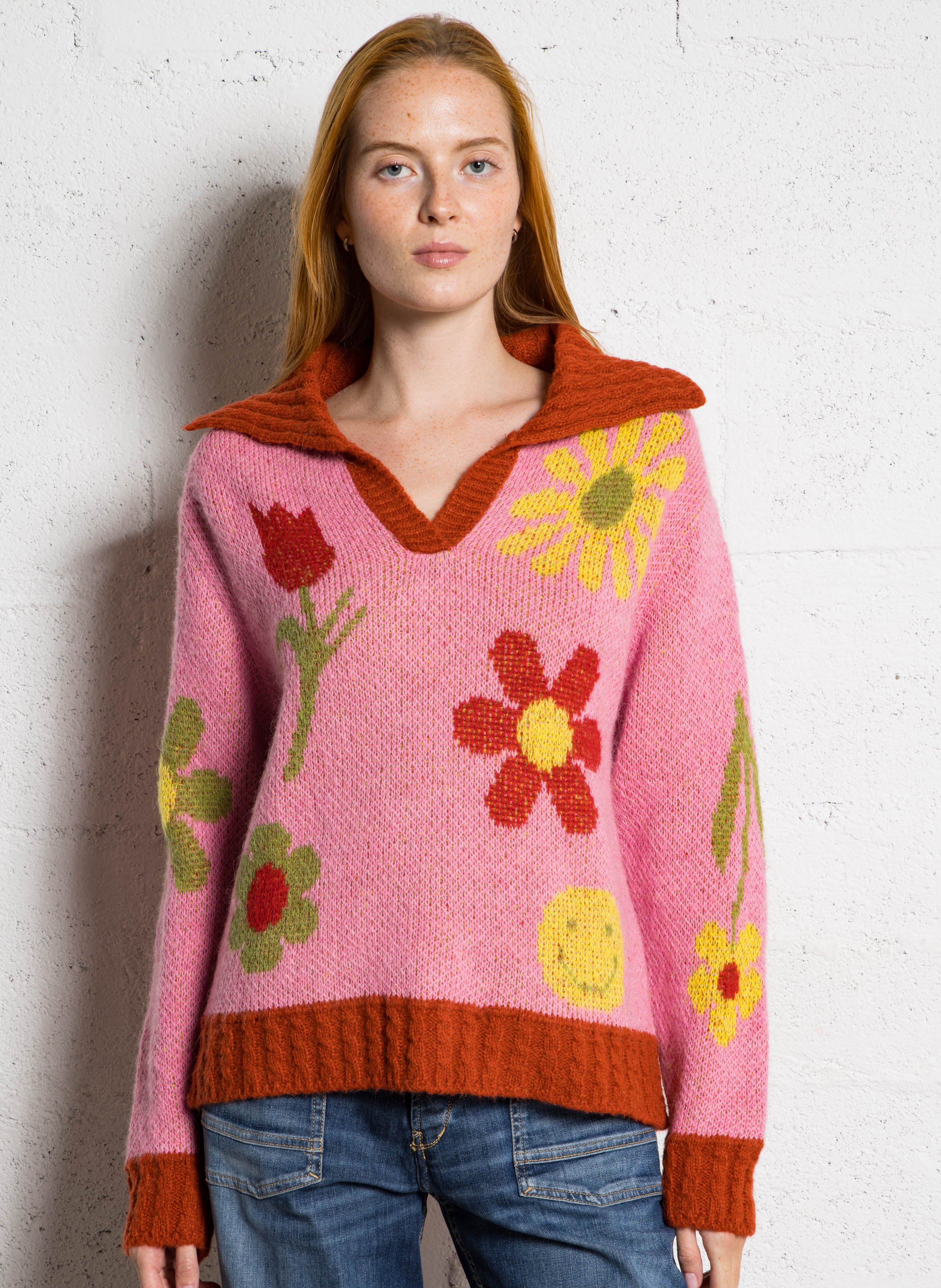 Oversize V-Ausschnitt Pullover mit Mustern DR BLOOM