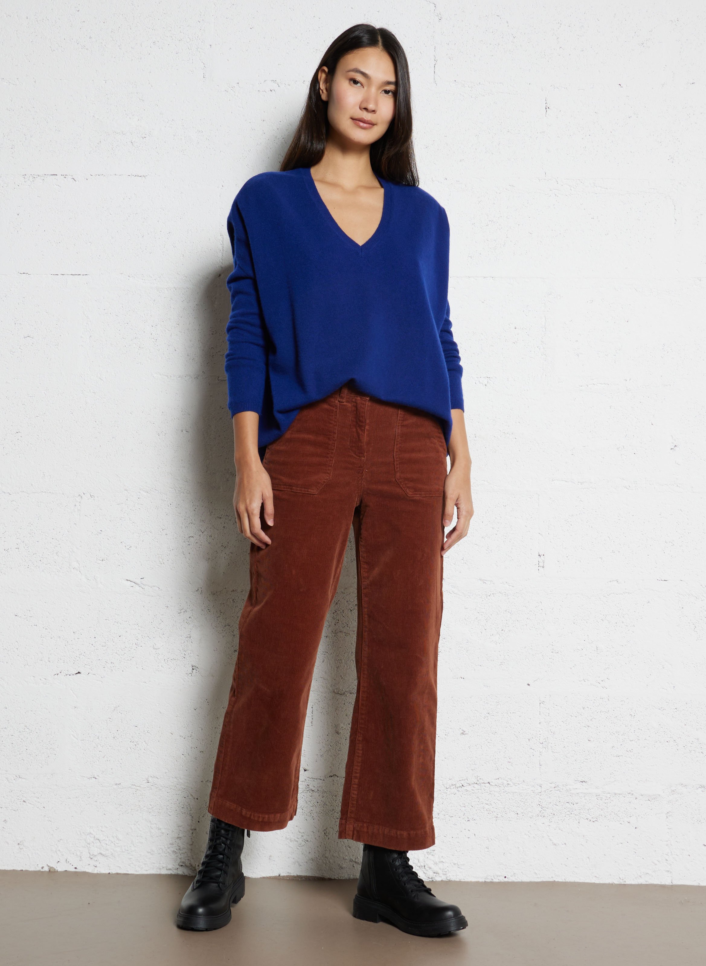 Pull col v en cachemire  SUD EXPRESS Bleu