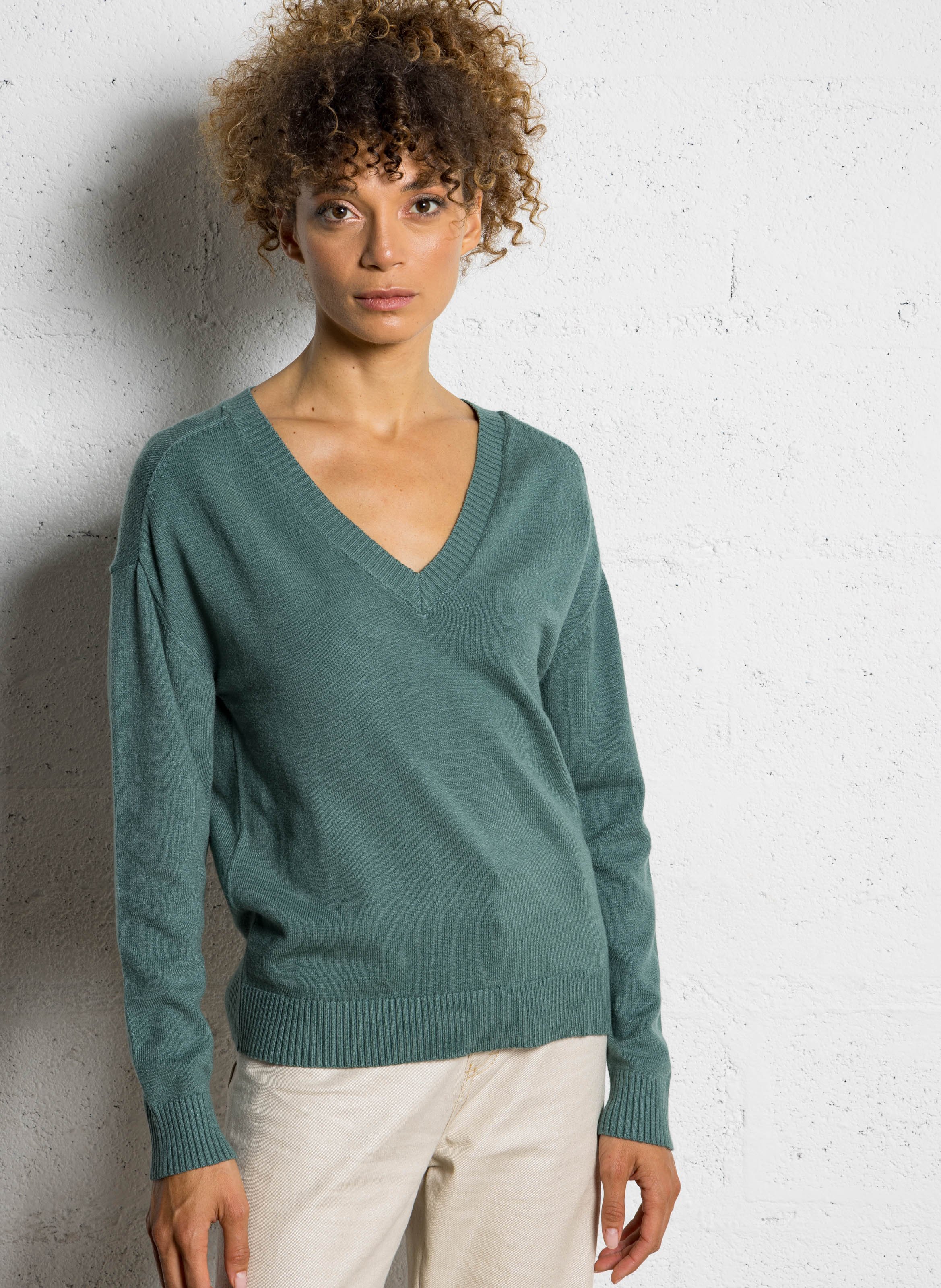 Pull oversize col V en maille SUD EXPRESS Gris