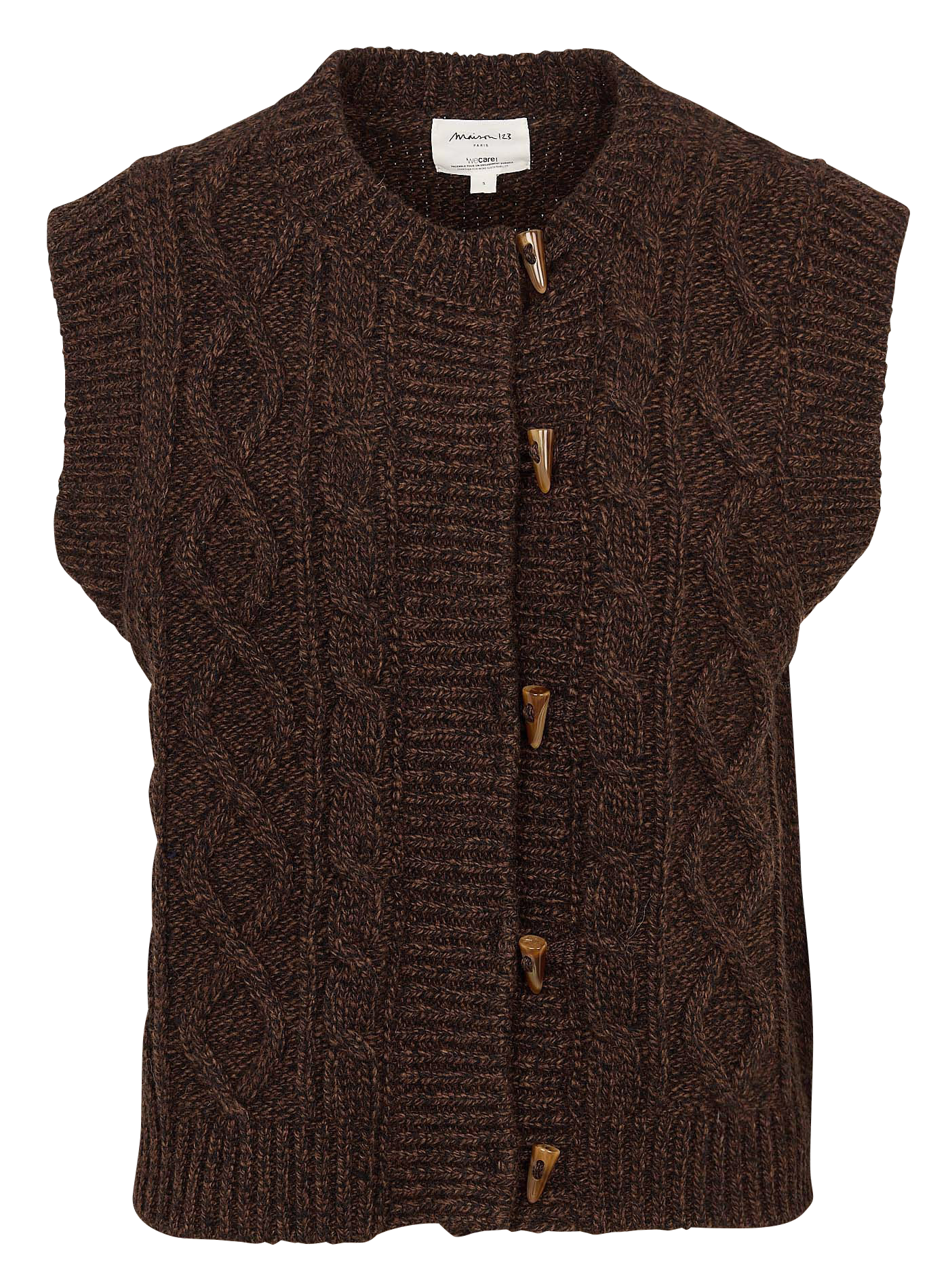 Sleeveless round neck woolen marled vest MAISON 123 Brown