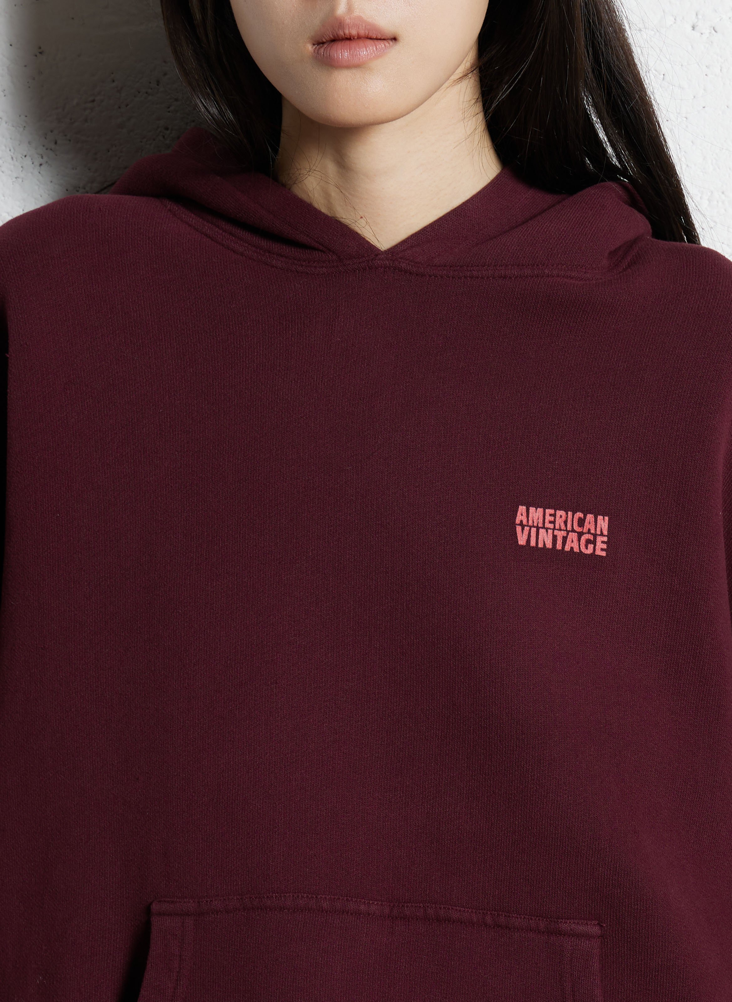 Sweat ample molletonné à capuche en coton AMERICAN VINTAGE Rouge