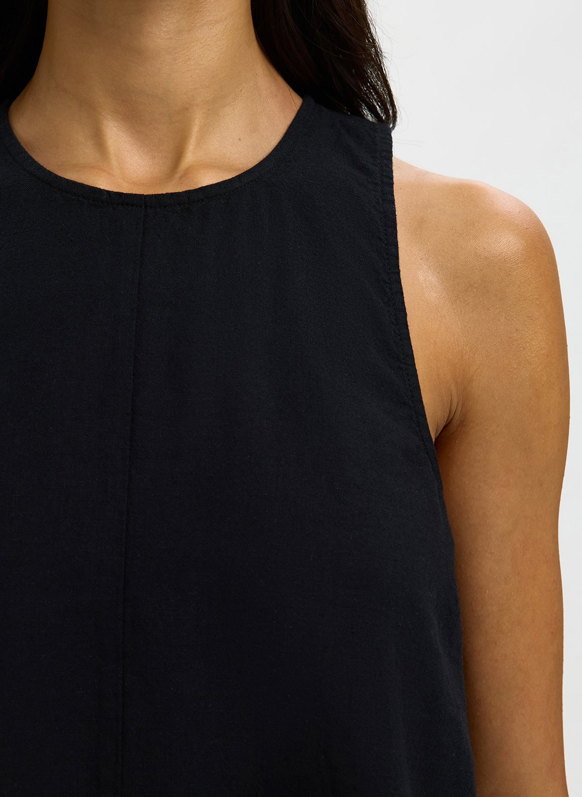Round-neck top in blended linen and organic cotton SELECTED Black