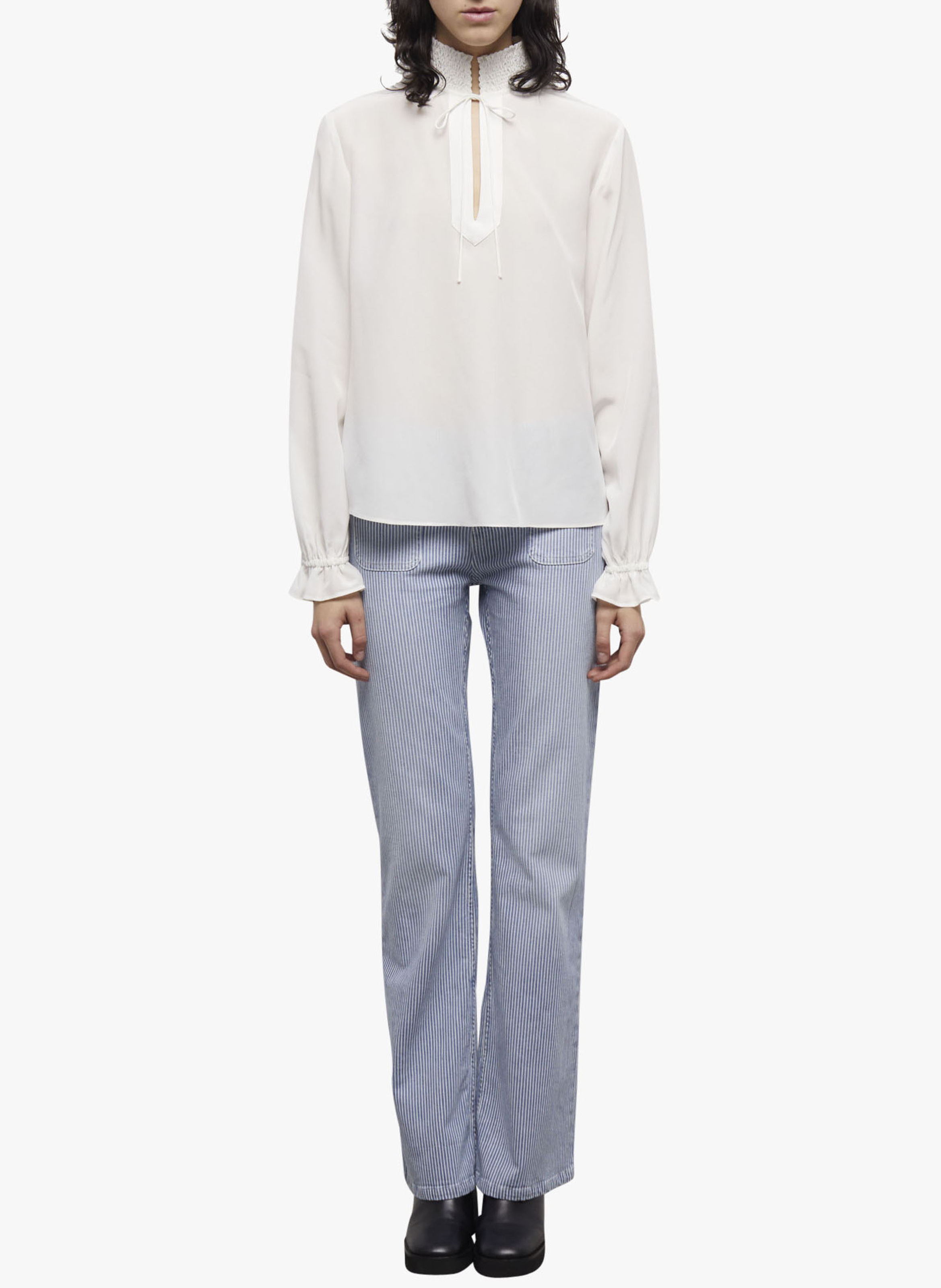 Zijden top met opstaande kraag THE KOOPLES Wit