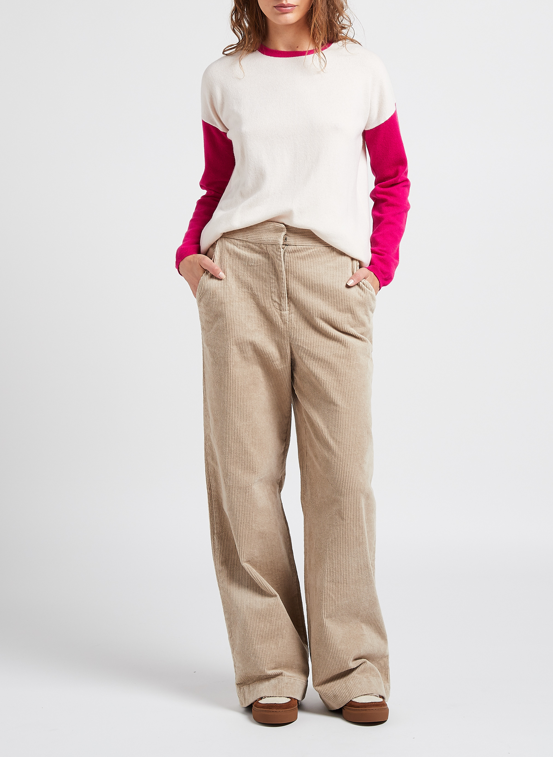 Ruimvallende trui van kasjmier met ronde hals MAJESTIC FILATURES Veelkleurig