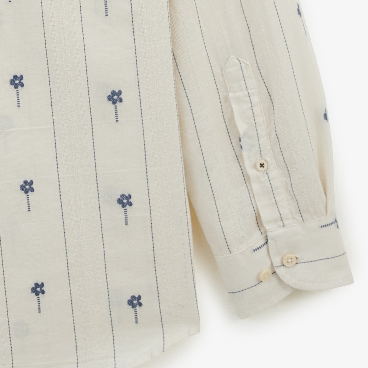 Long-sleeved cotton jacquard shirt with embroidered flowers SERGE BLANCO White