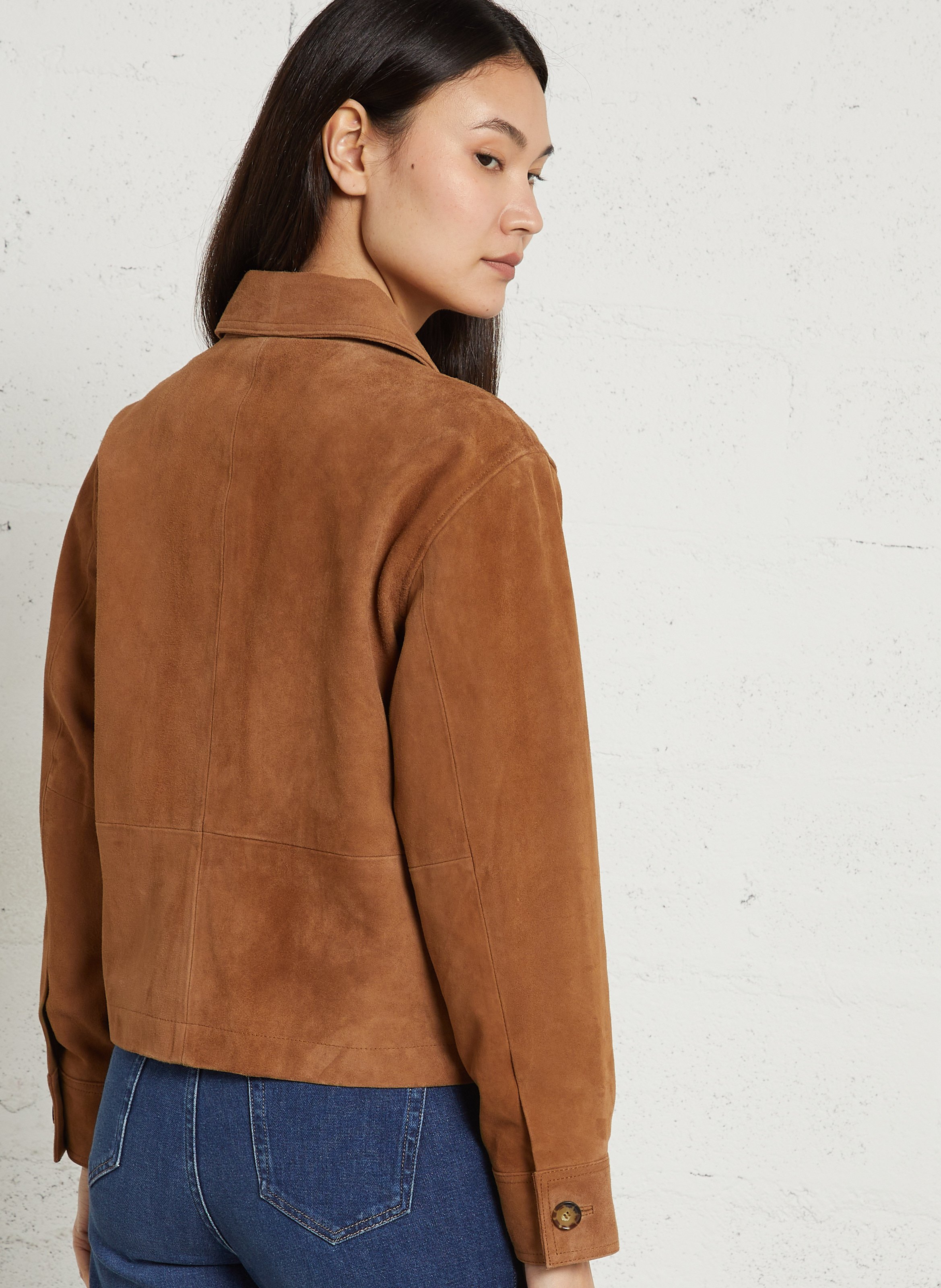 Veste droite col classique en cuir velours MAISON 123 Beige