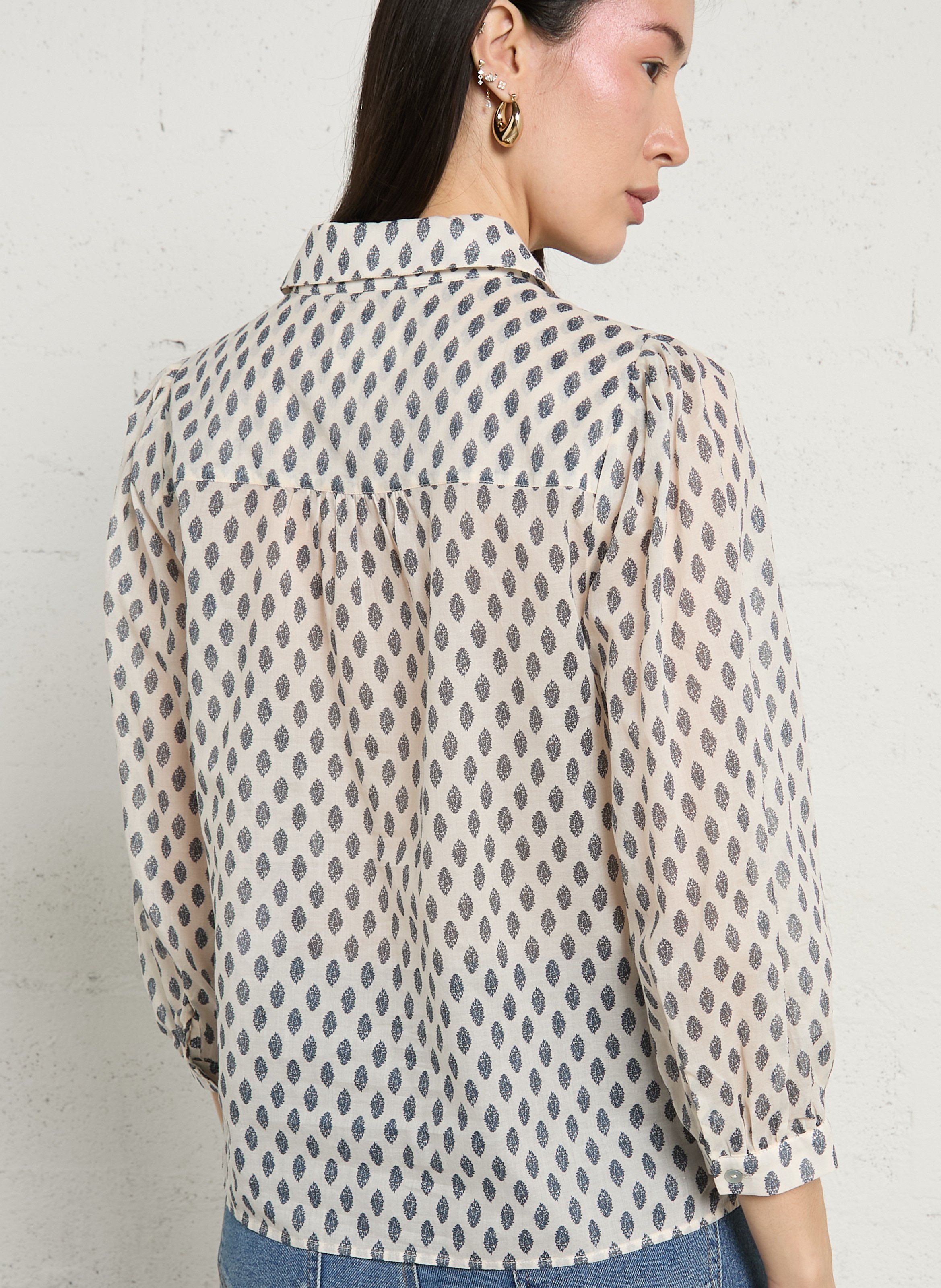 Straight classic collar shirt printed in cotton voile MAISON 123 White