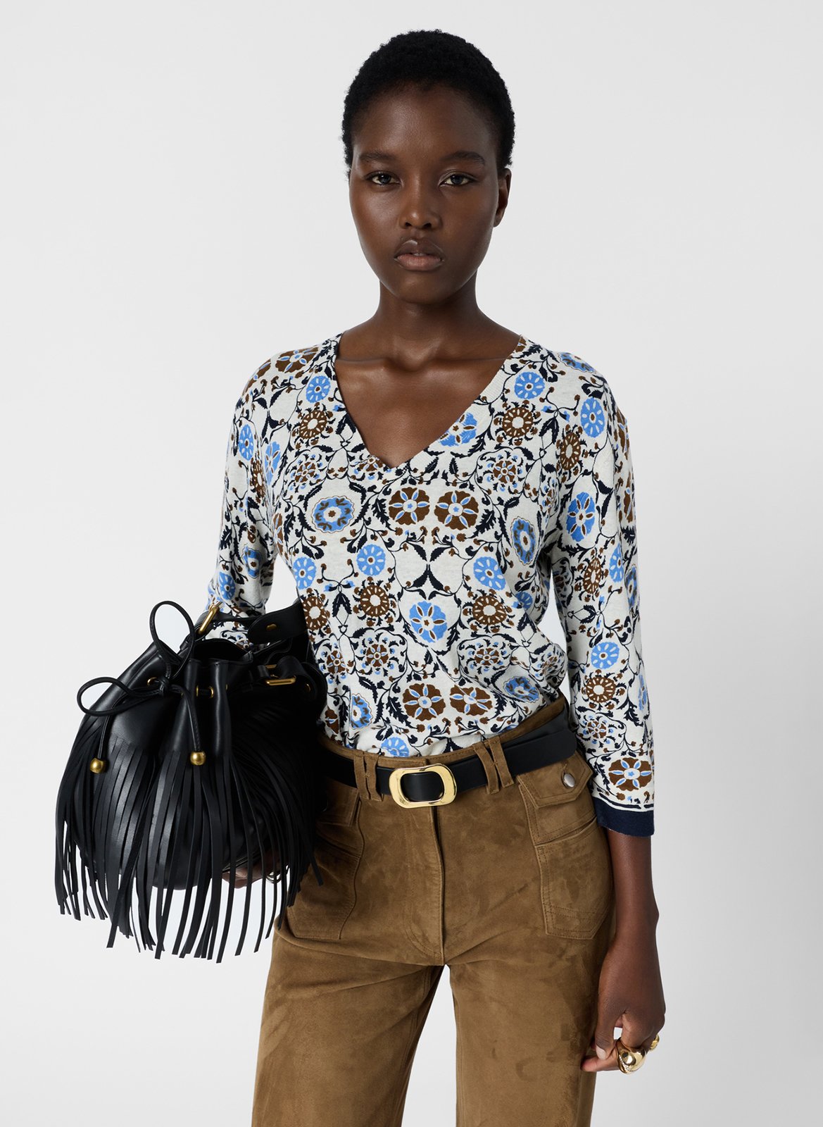 V-neck linen-blend sweater GERARD DAREL Brown