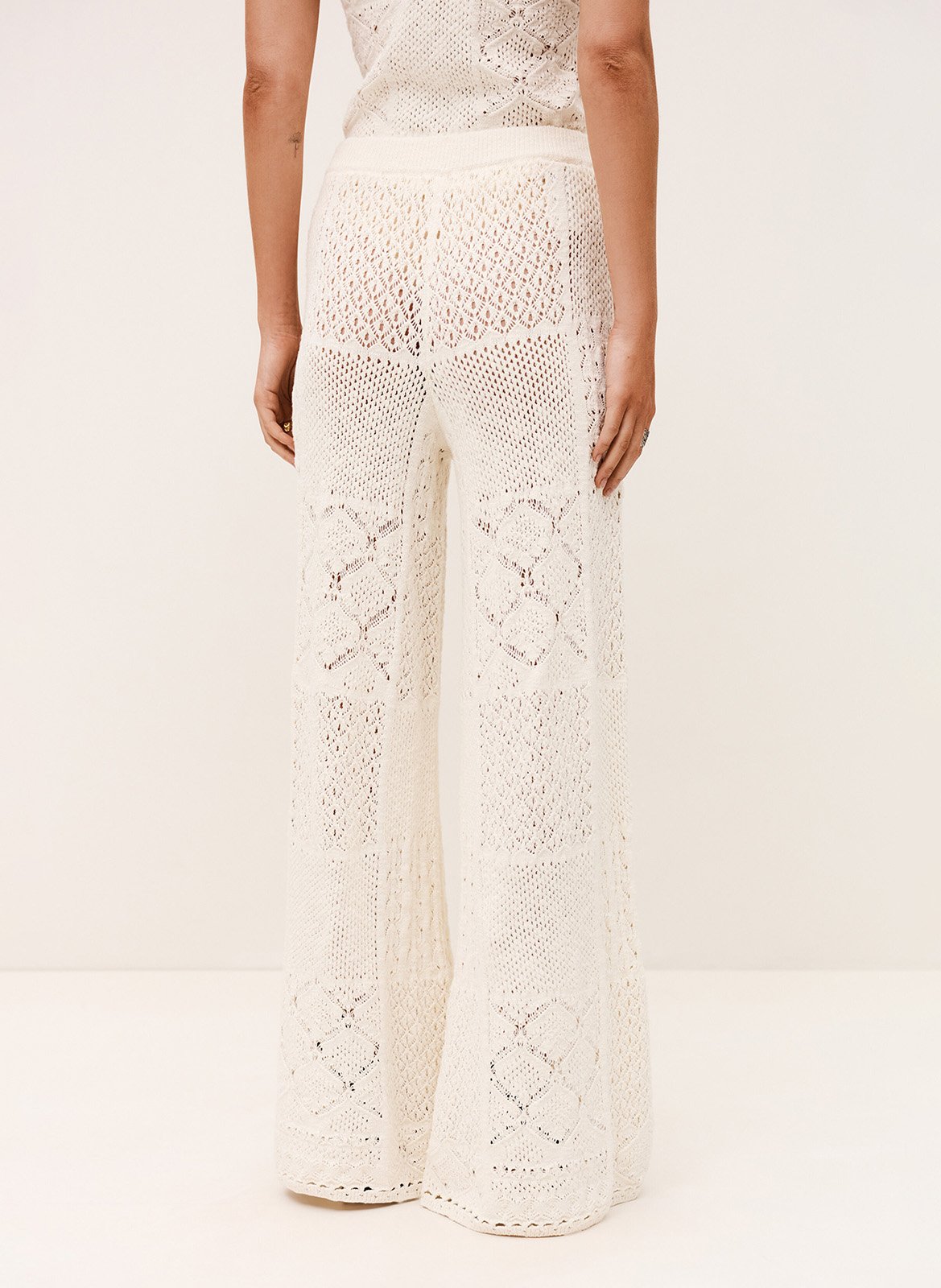 Wijde broek met borduursel in gemengd katoen BA&SH Beige