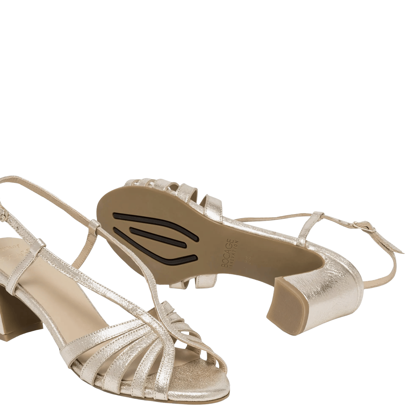 Glanzende, leren sandalen met hak BOCAGE Goudkleurig