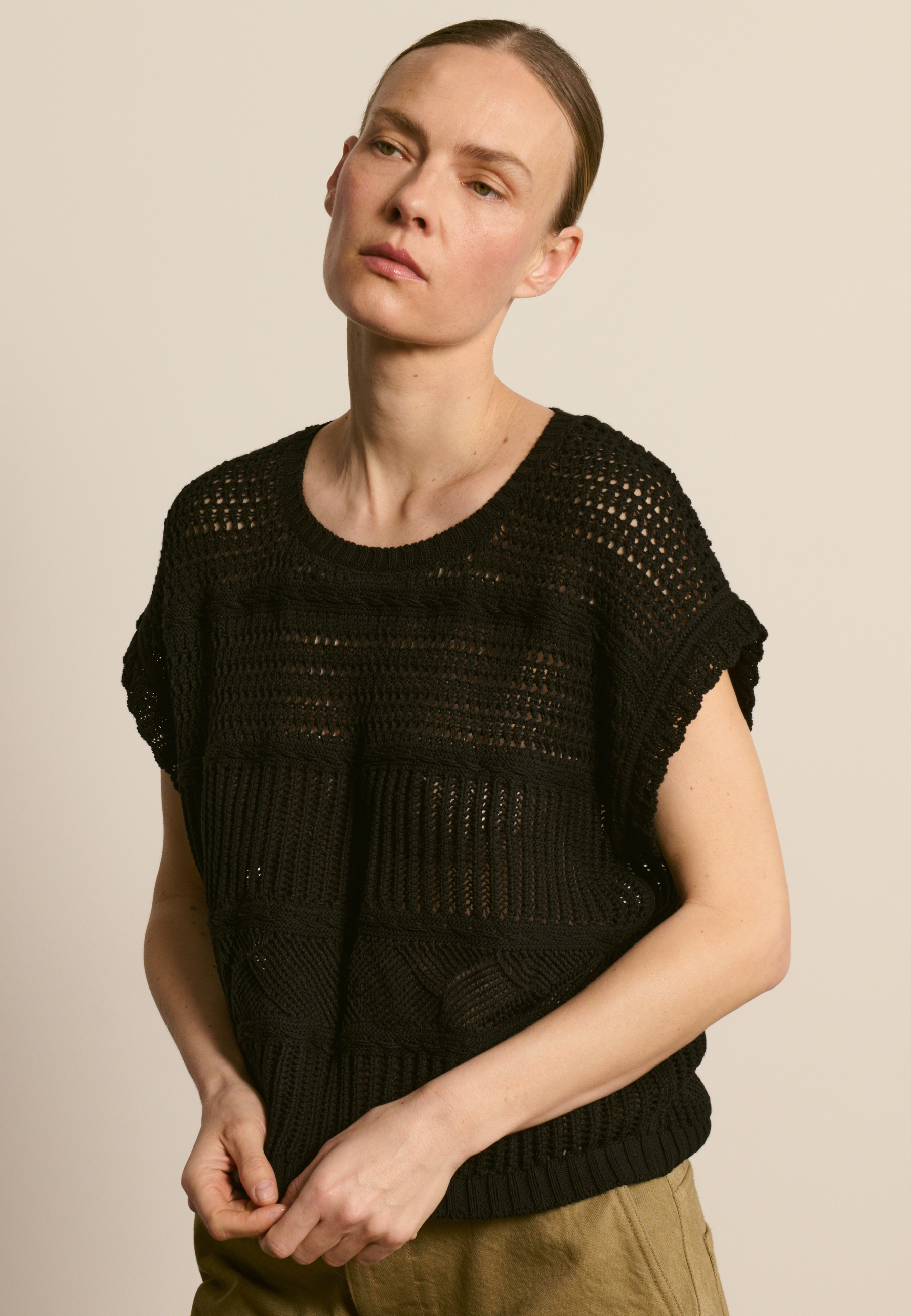 T-shirt en coton ajourée MAISON MONTAGUT Noir