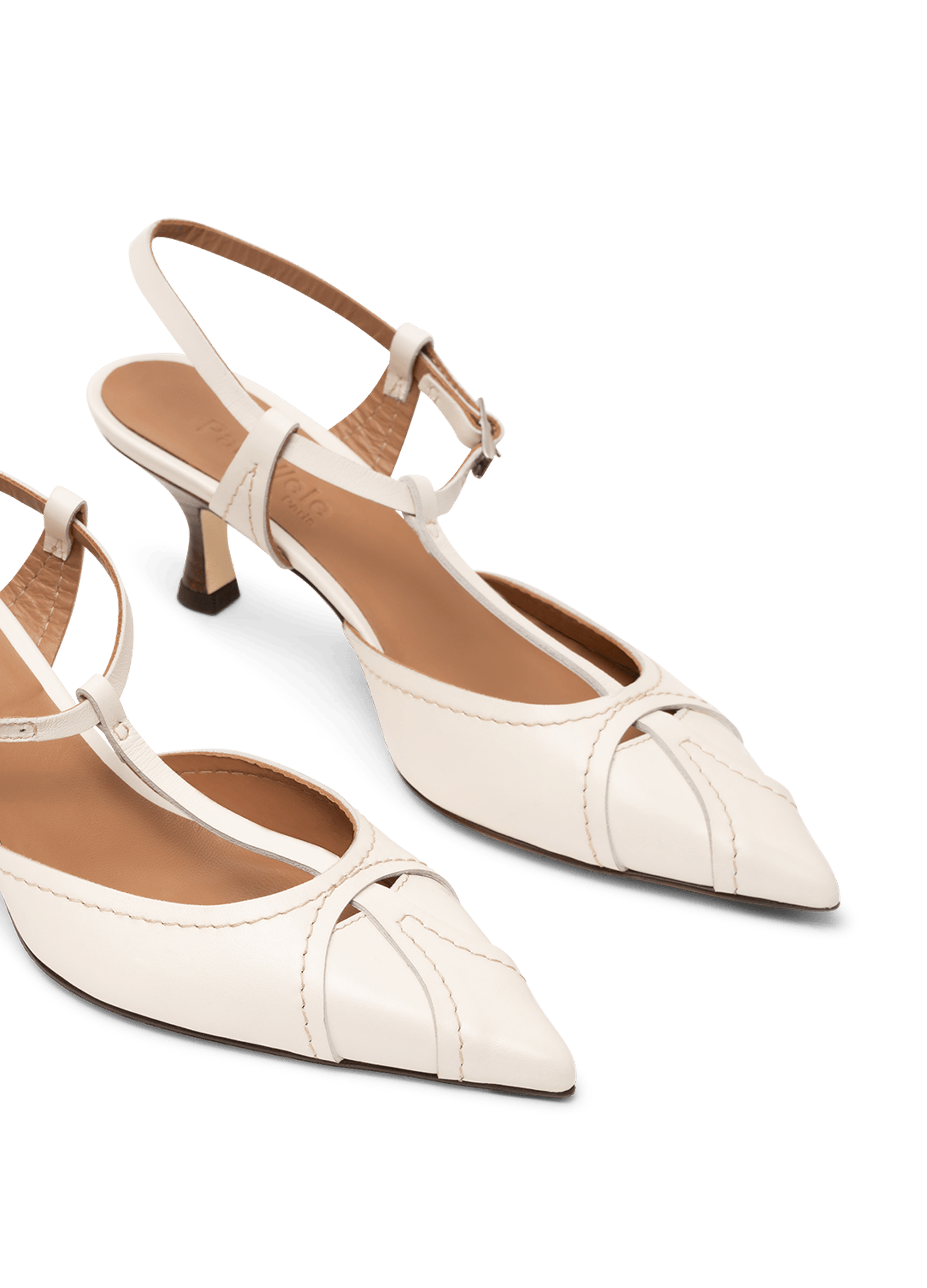 Slingback en cuir lisse latte PARALLELE PARIS Blanc