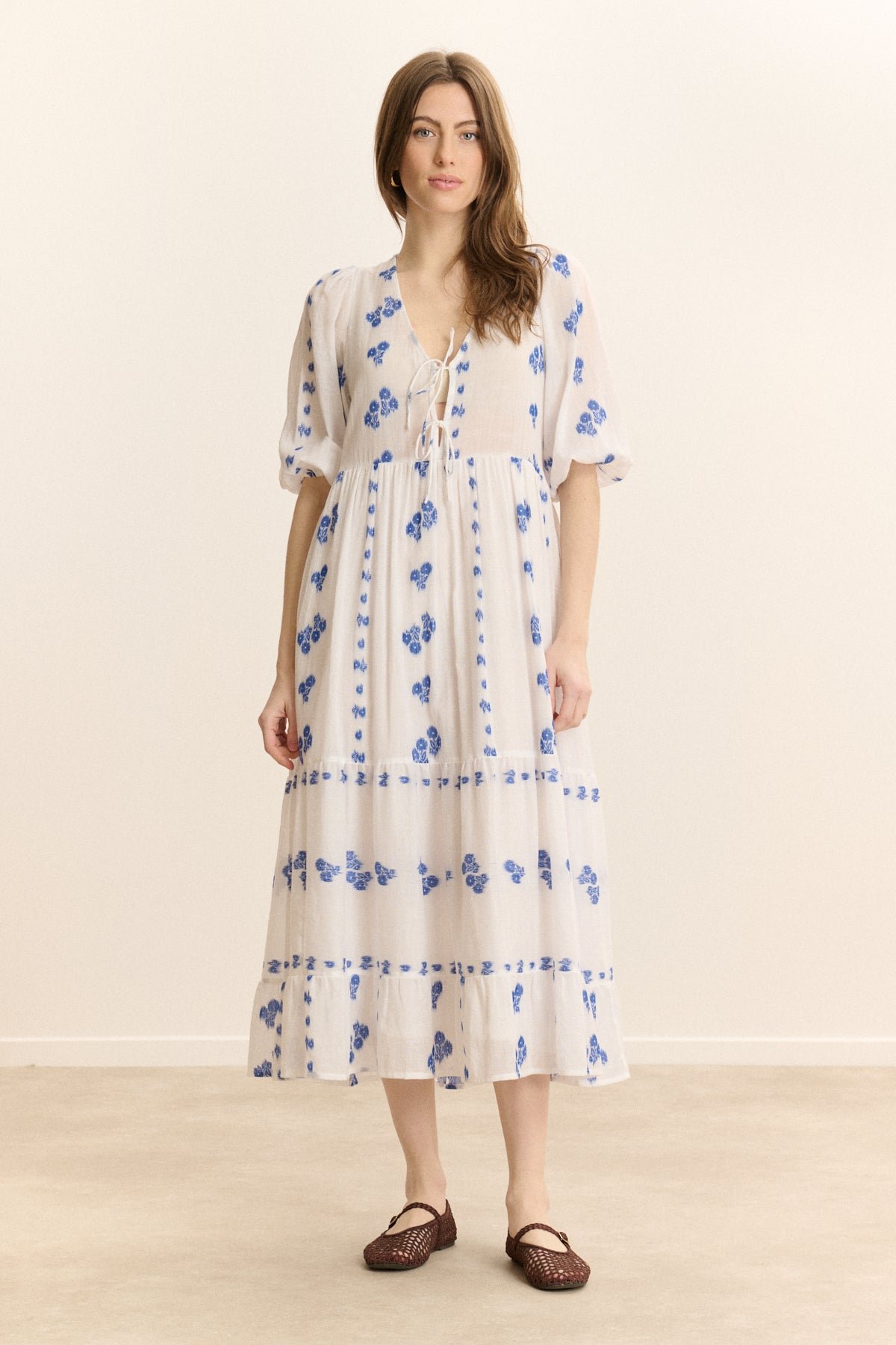 Robe longue brodée manches courtes GARANCE PARIS Blanc