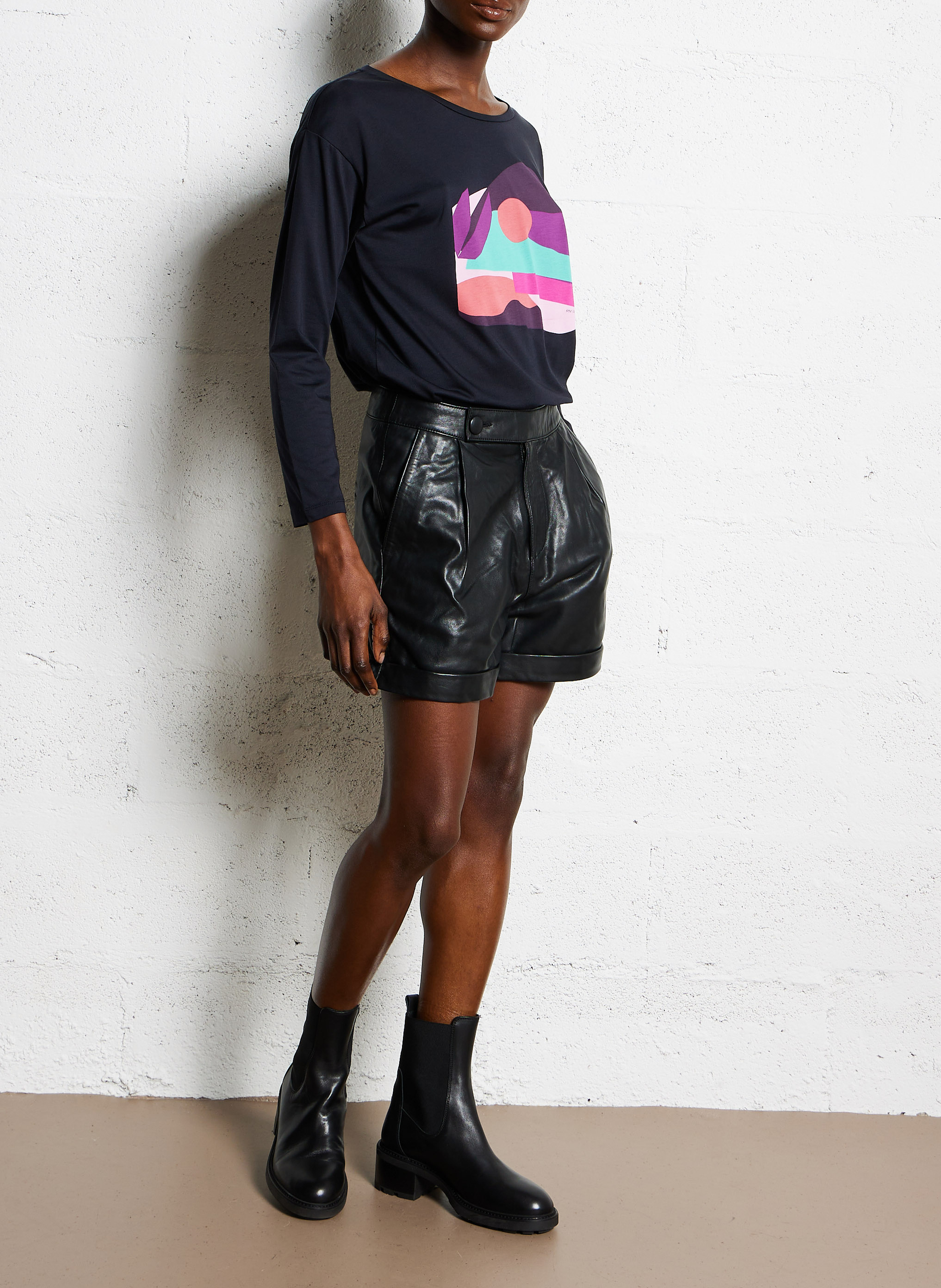 Gerade geschnittene Ledershorts LA PETITE ETOILE Schwarz