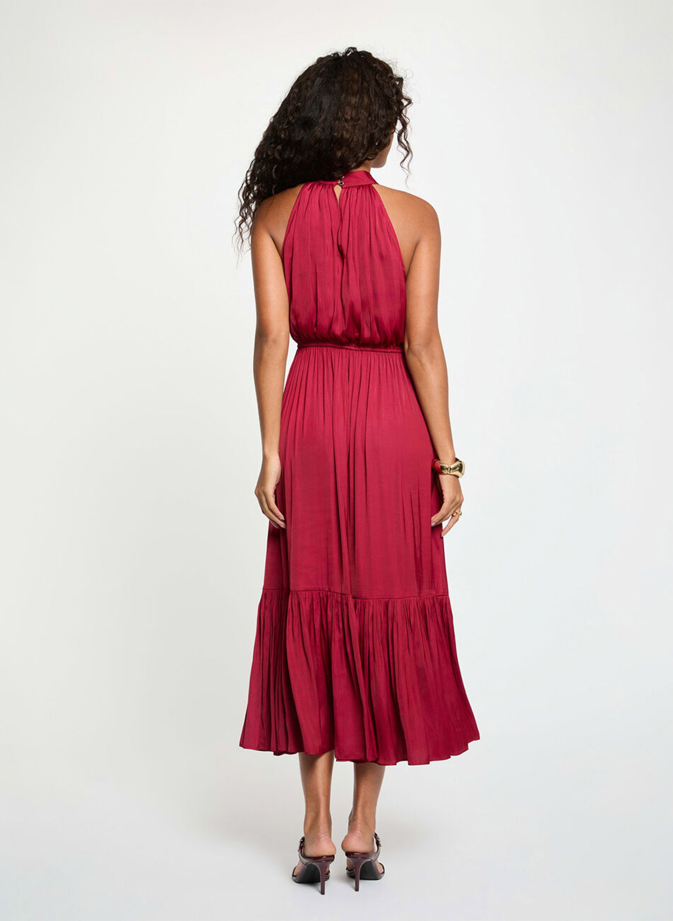 Long flared crew-neck dress | Red MORGAN Women