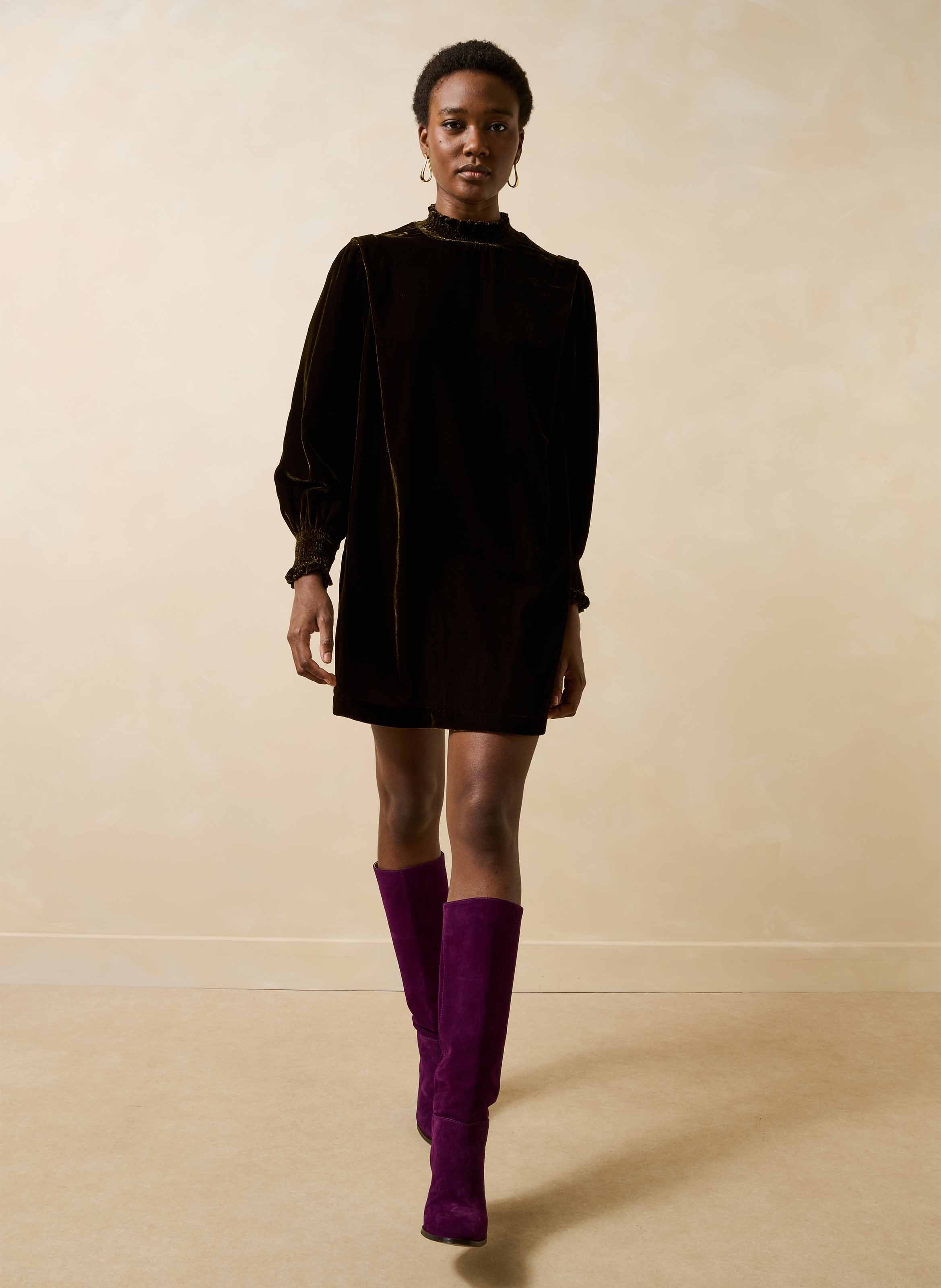 Loose-Fitting Short Velvet Dress LA FEE MARABOUTEE Brown