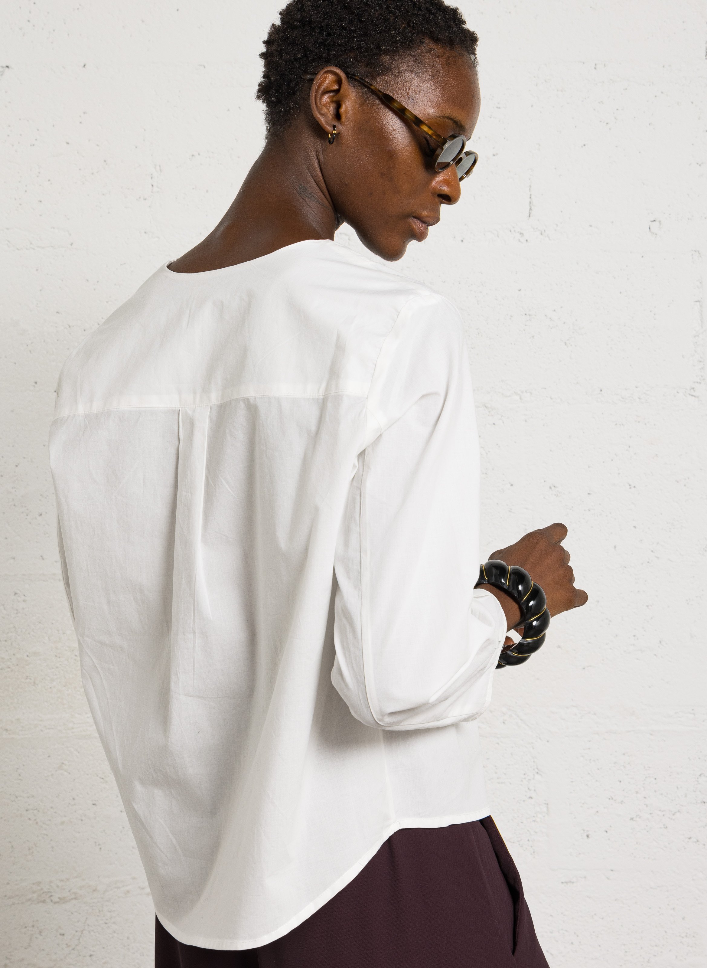 Blouse oversize col tunisien en coton JC SOPHIE Blanc