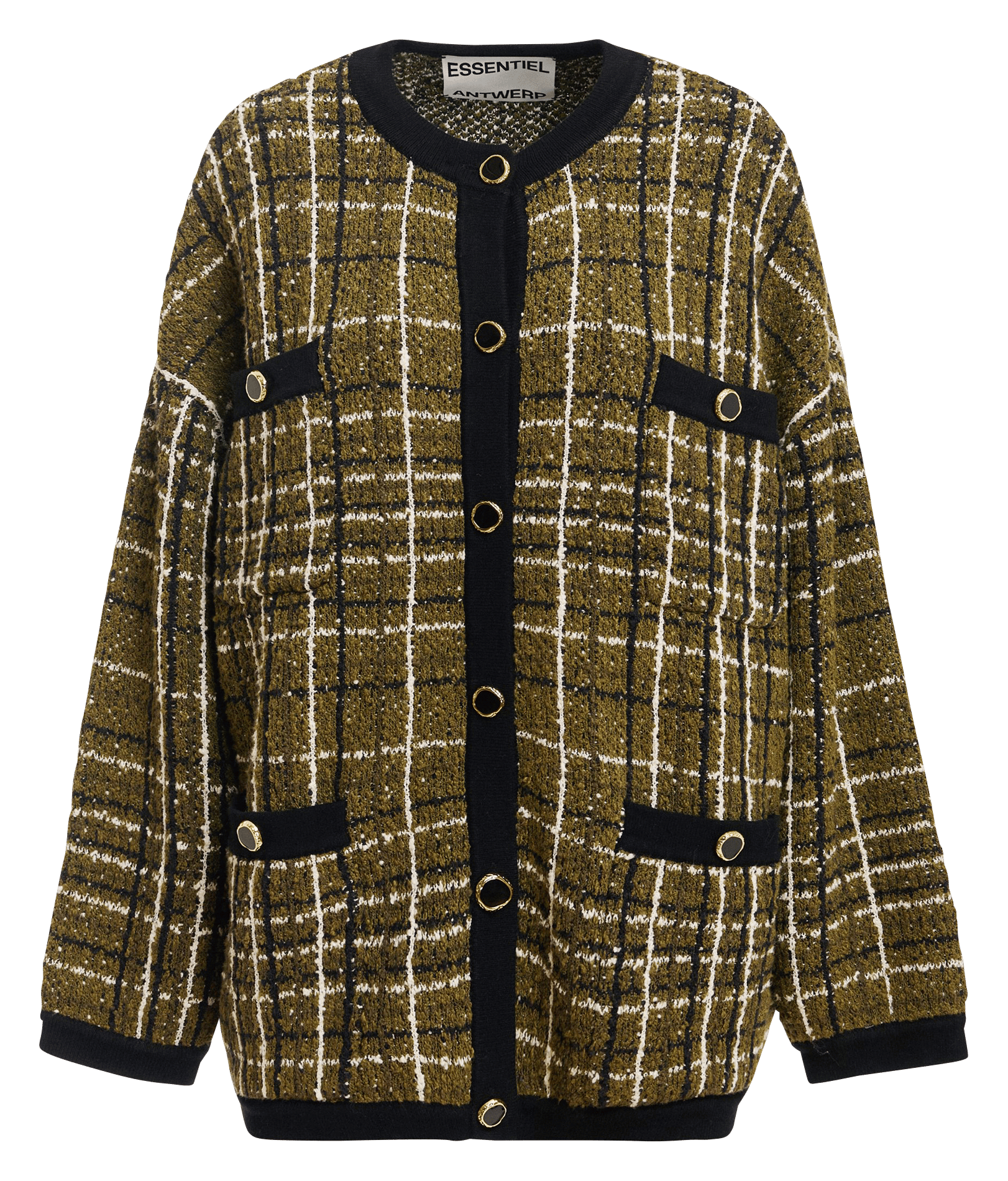 Cardigan ample col rond à carreaux en coton mélangé ESSENTIEL ANTWERP Vert