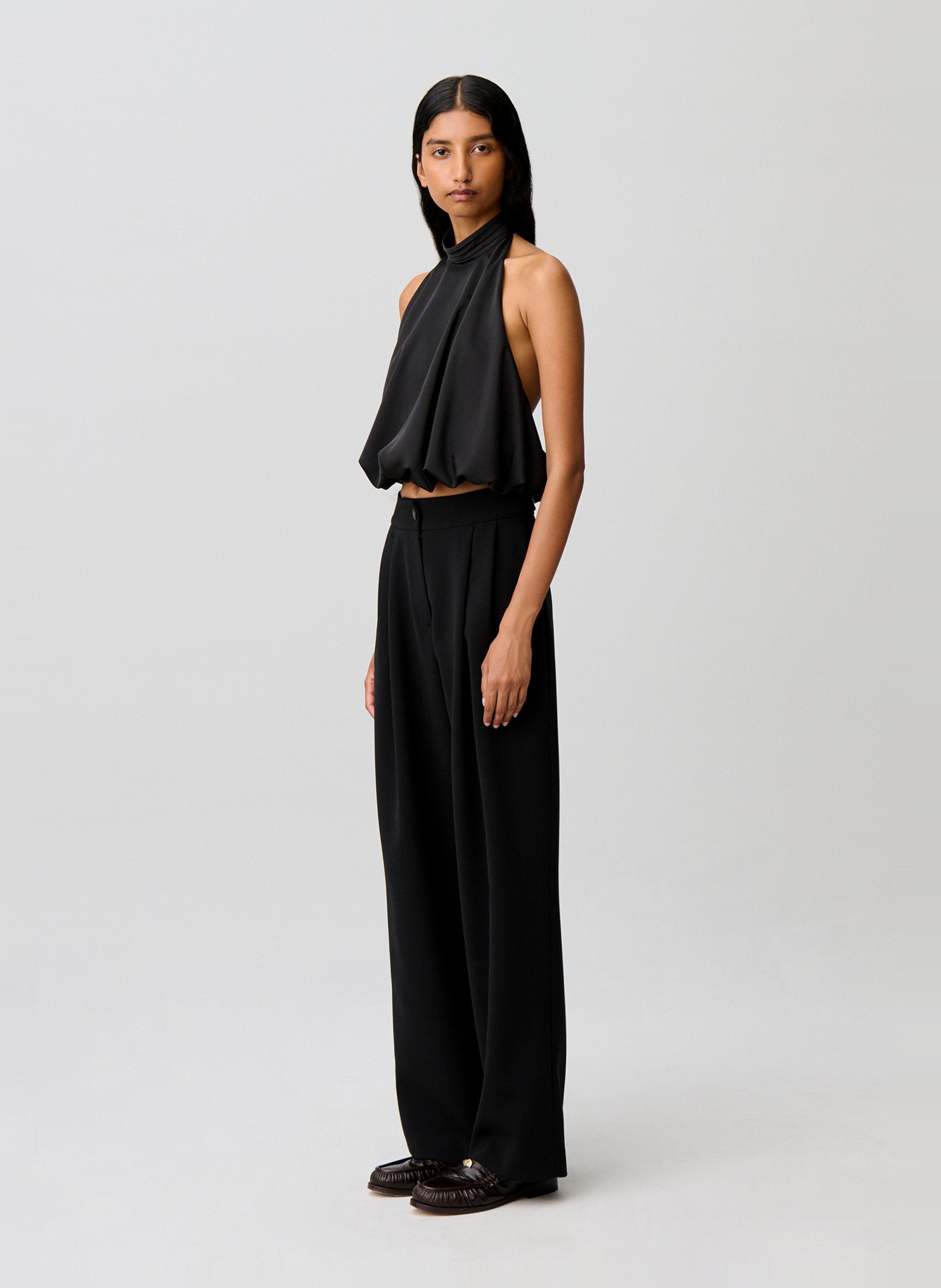 Mouwloze top met open rug in effen kleur CLAUDIE PIERLOT Zwart