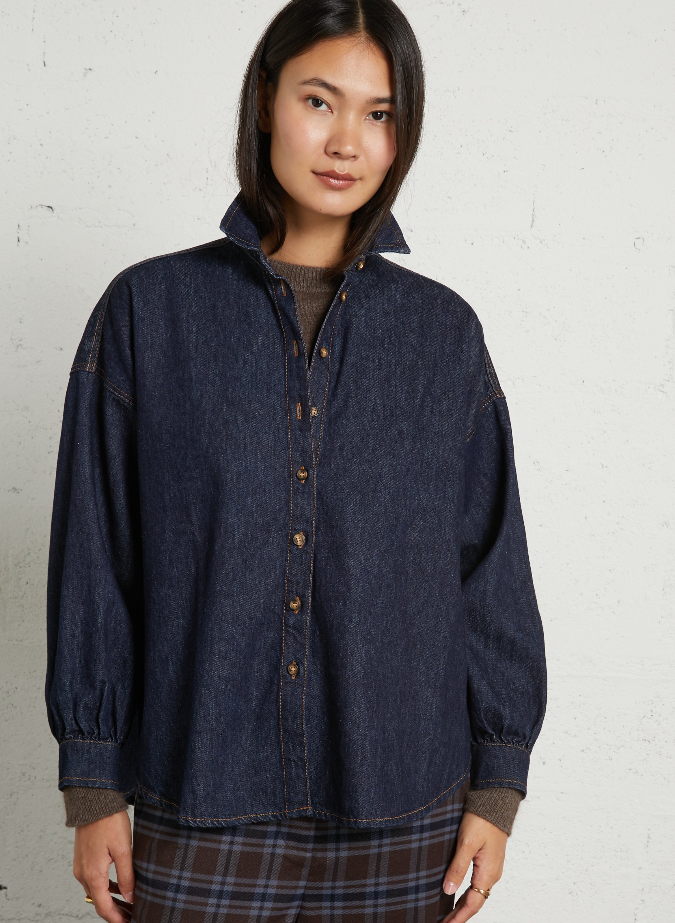 Loose fit classic collar denim shirt in mixed cotton HOD PARIS
