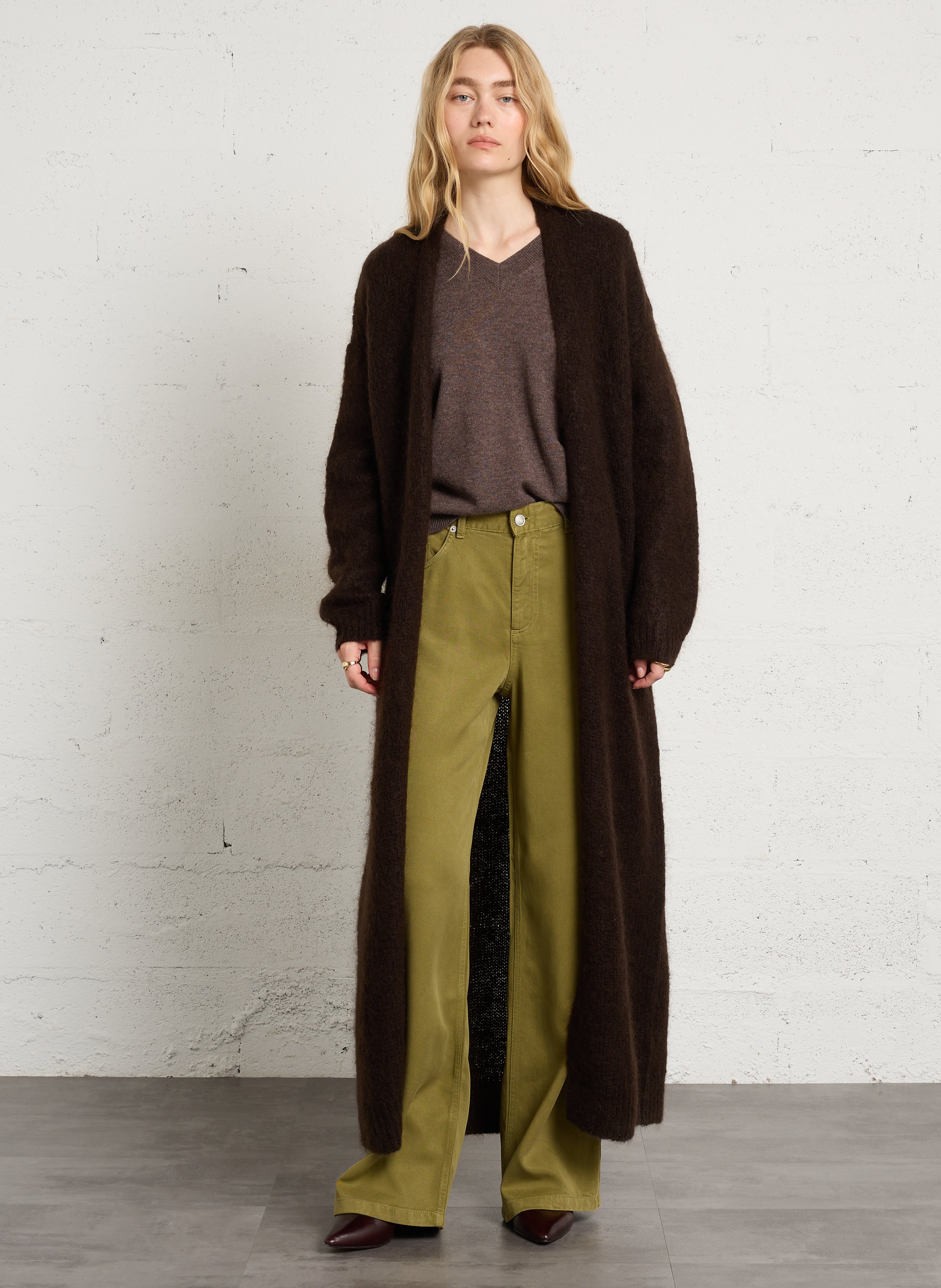 Long straight-knit cardigan DES PETITS HAUTS Brown