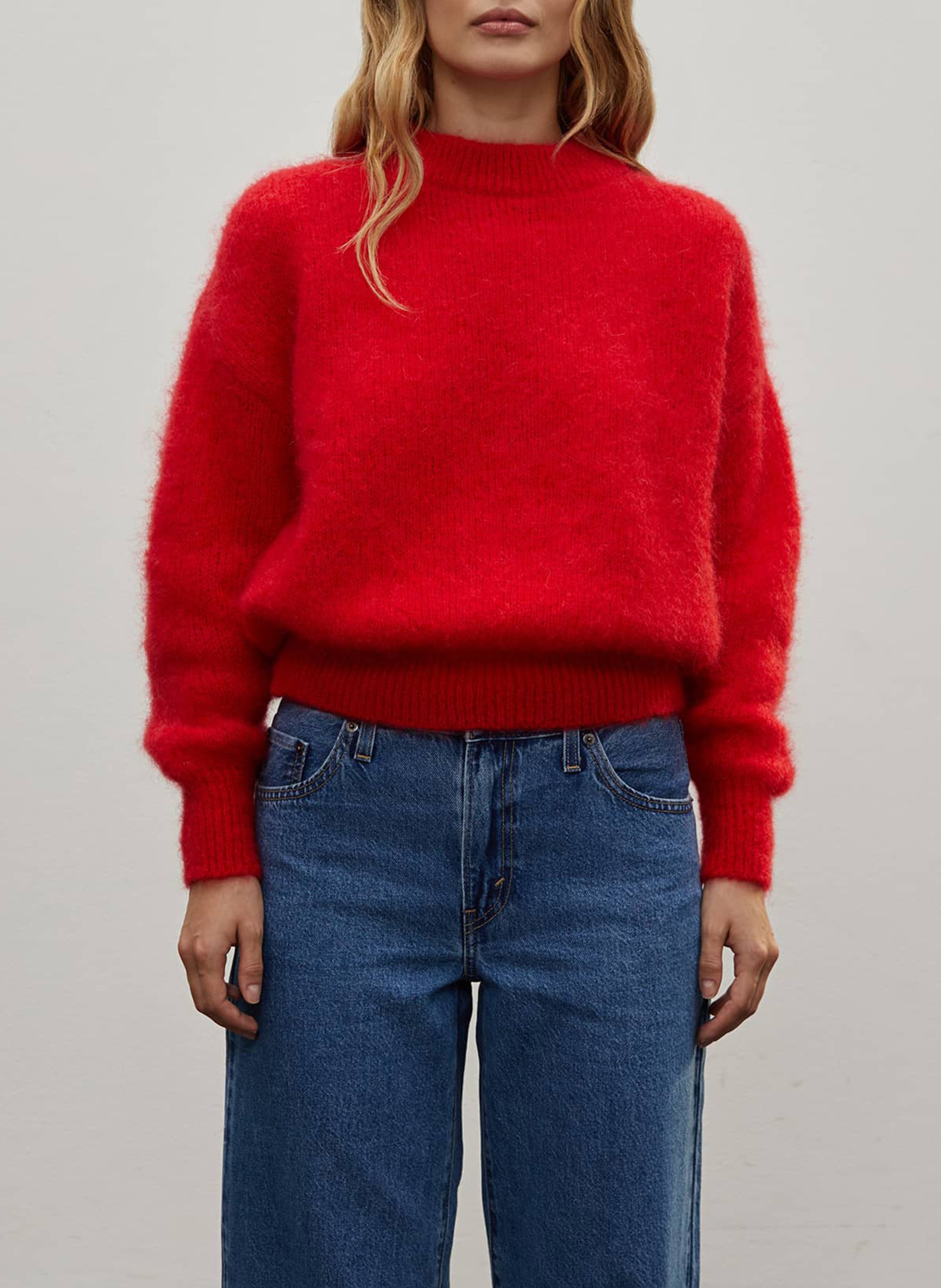 Caissa - Wollstrickpullover mit V-Ausschnitt und Details SURPRISE Rot