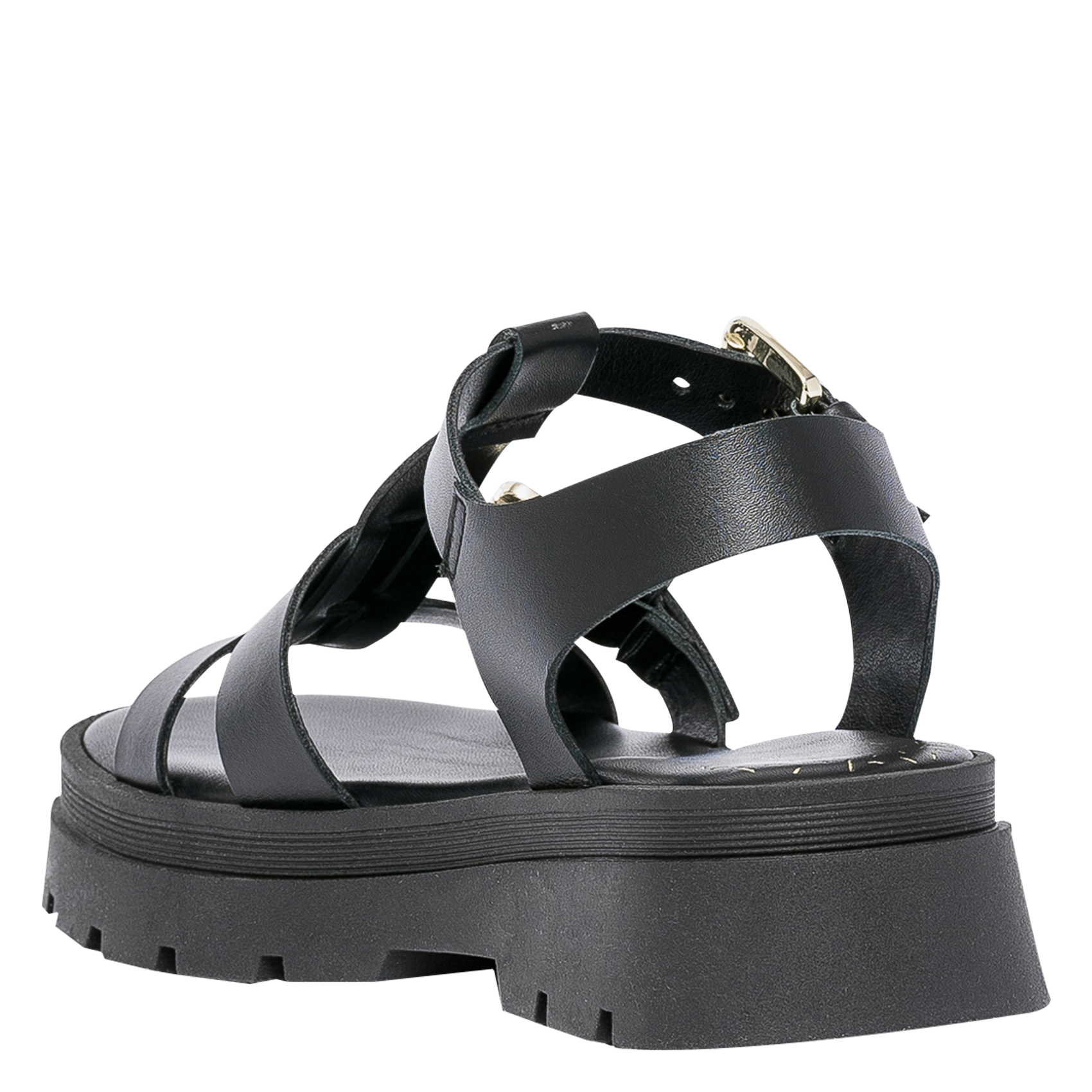 Flache Ledersandalen mit dicker Profilsohle BOCAGE Schwarz