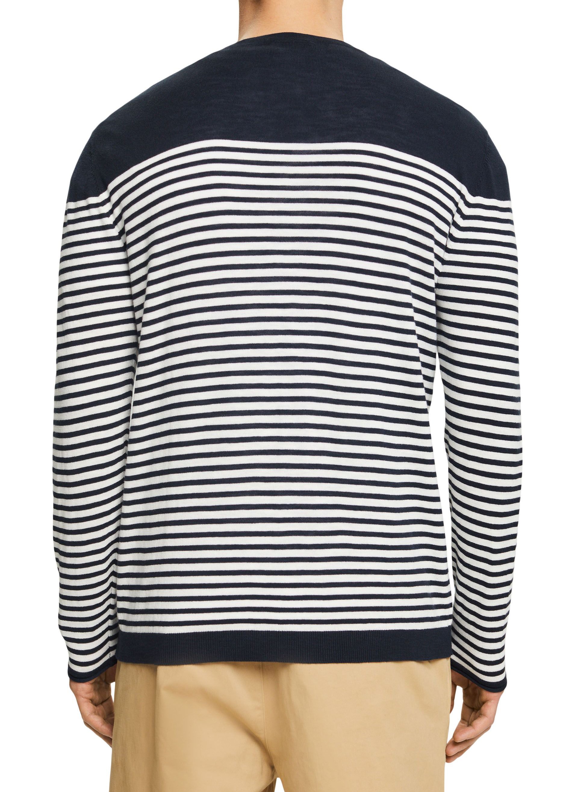 Regular-fit striped round-neck cotton sweater ESPRIT Blue