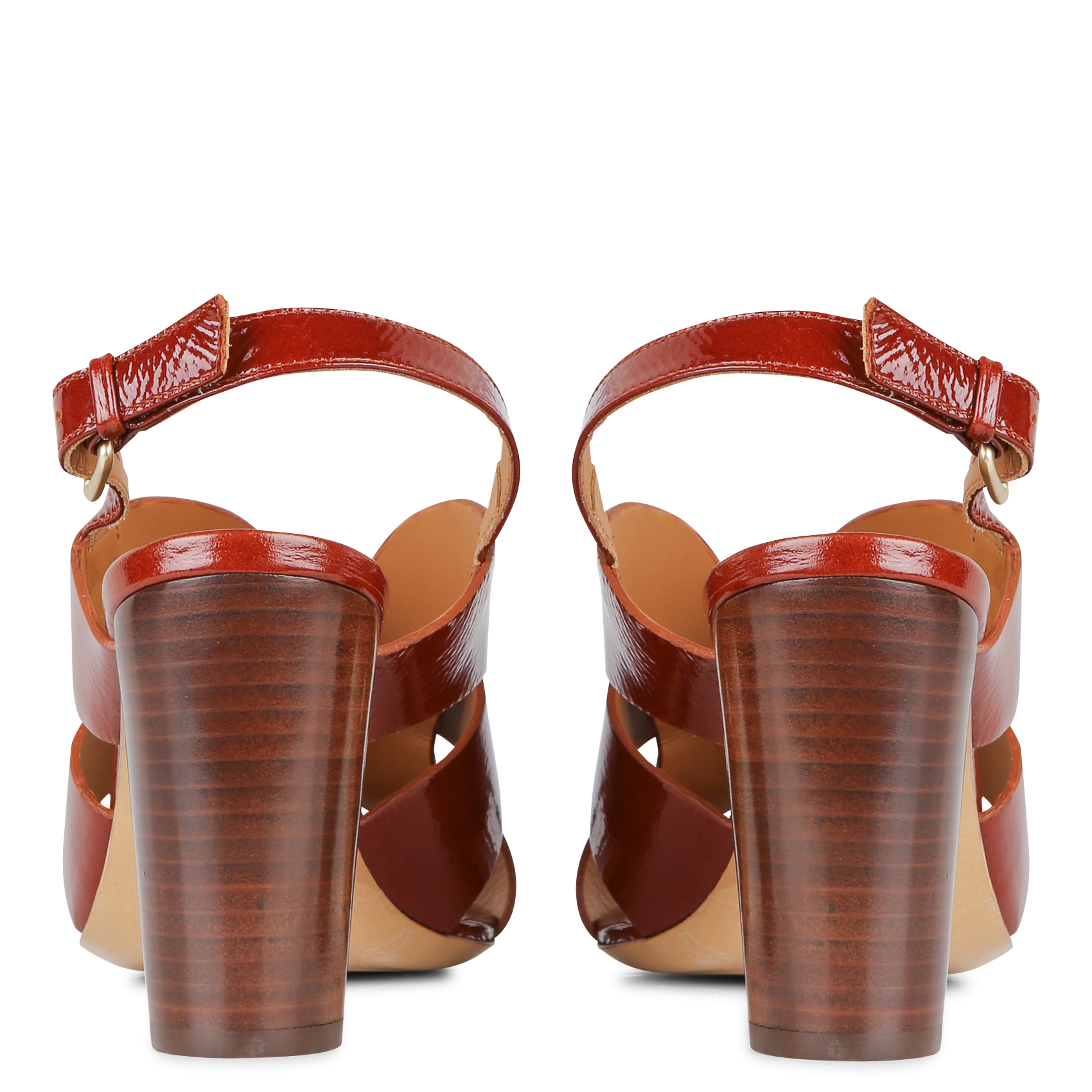 Heeled crackled leather sandals RIVECOUR Brown