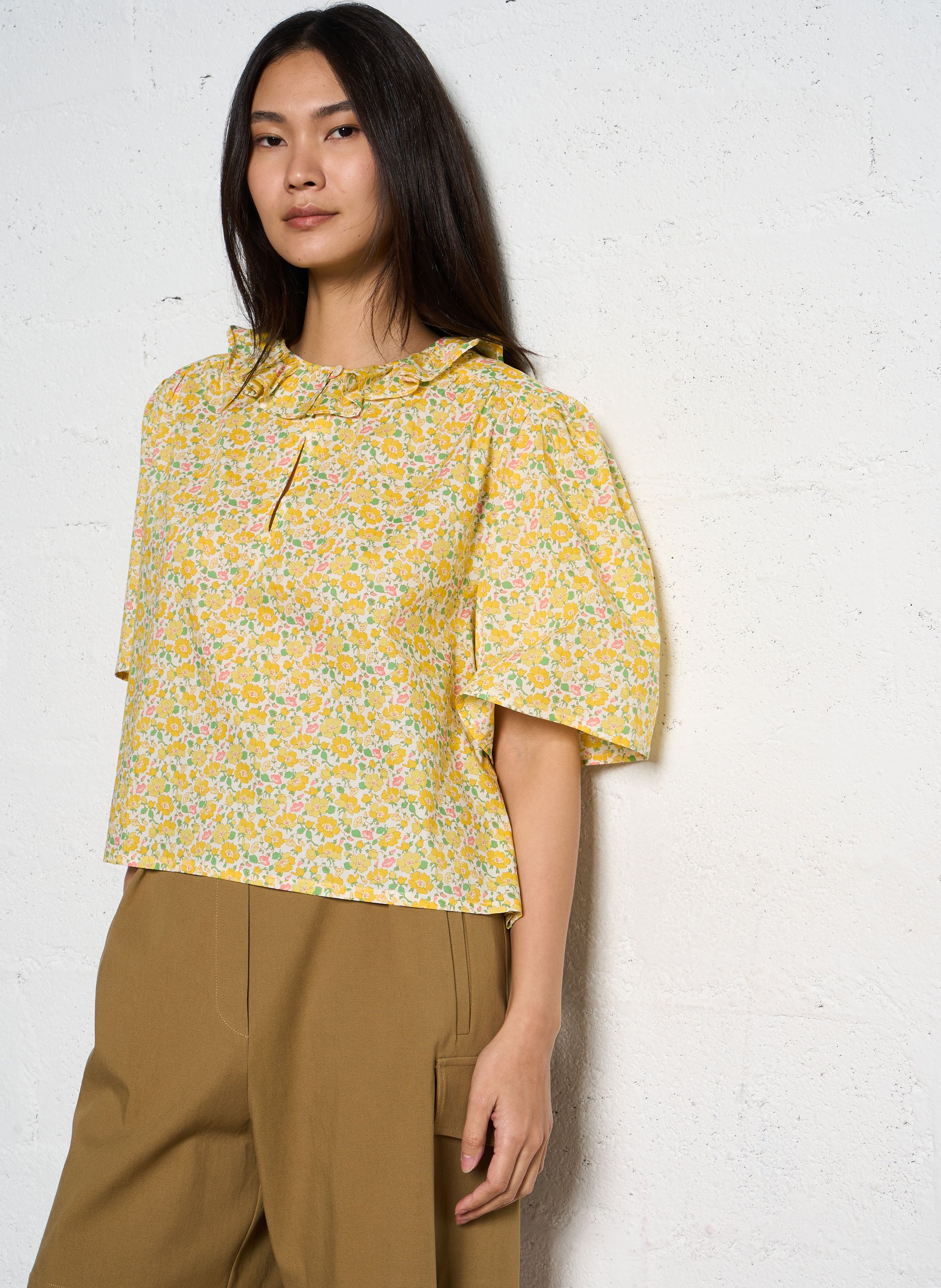Wijdvallende bloemen top van katoen SUZIE WINKLE Geel