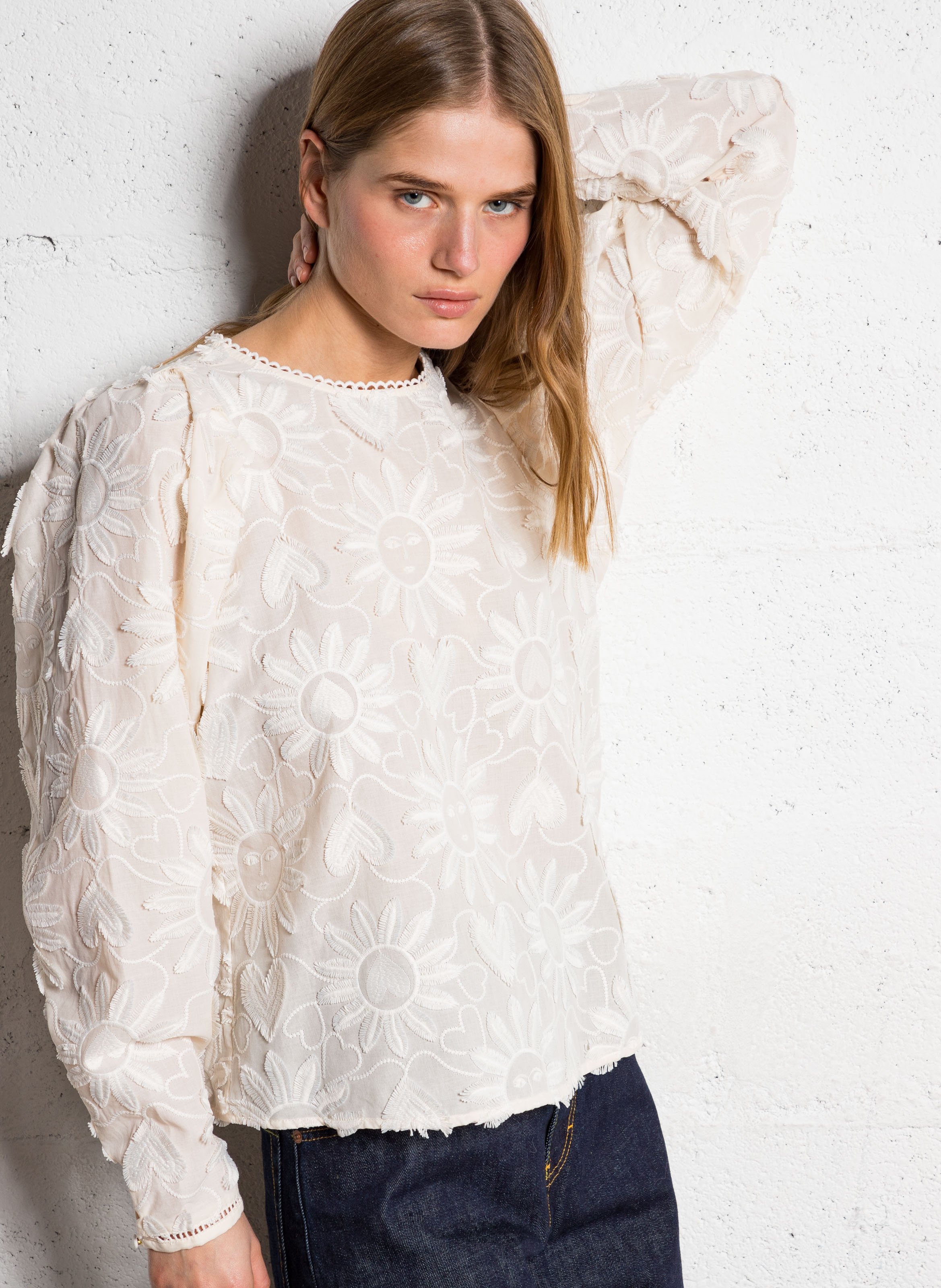 Rechte katoenen top met borduursel FABIENNE CHAPOT Wit