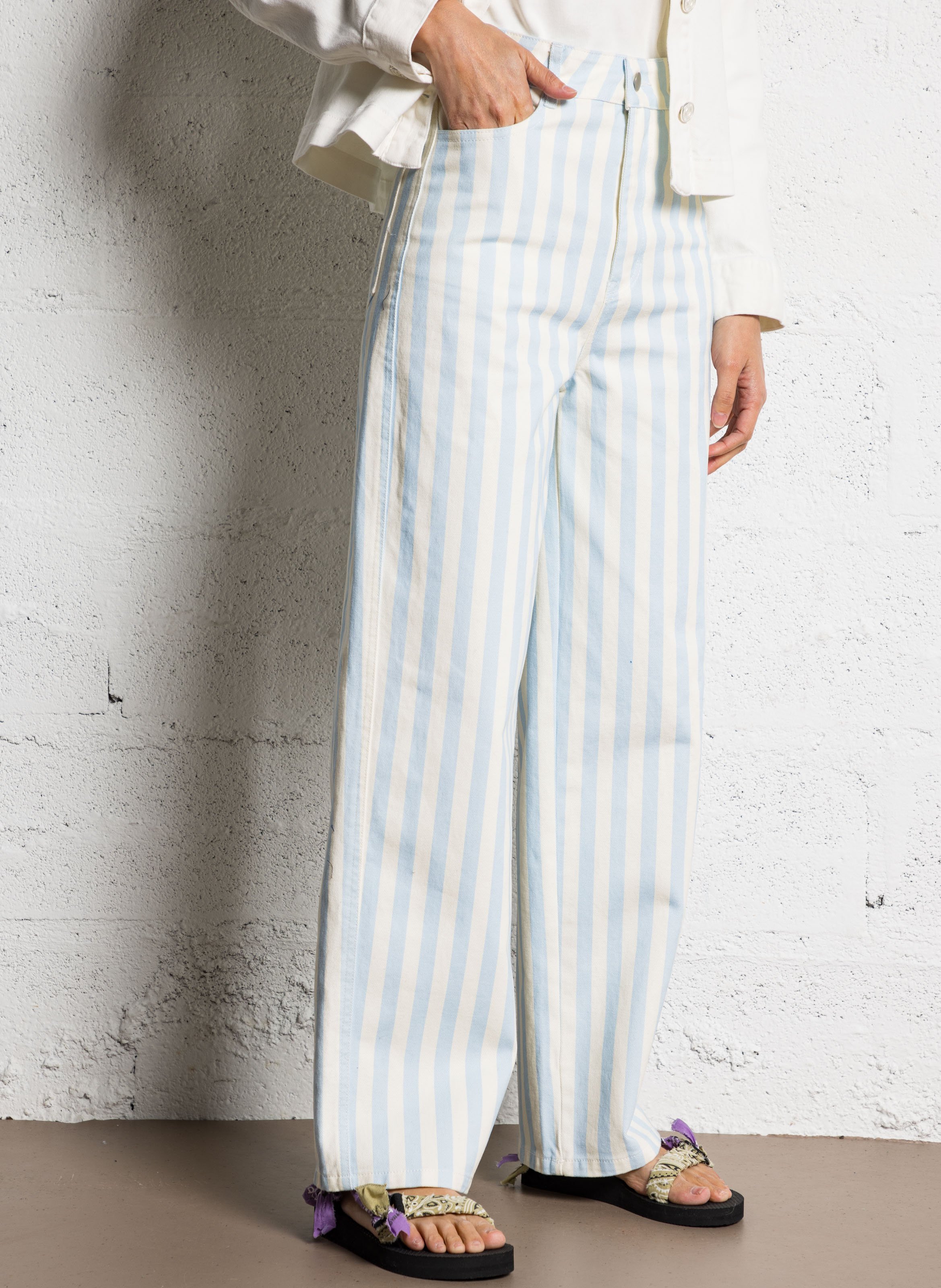 Jean large à rayures THE TINY BIG SISTER Bleu