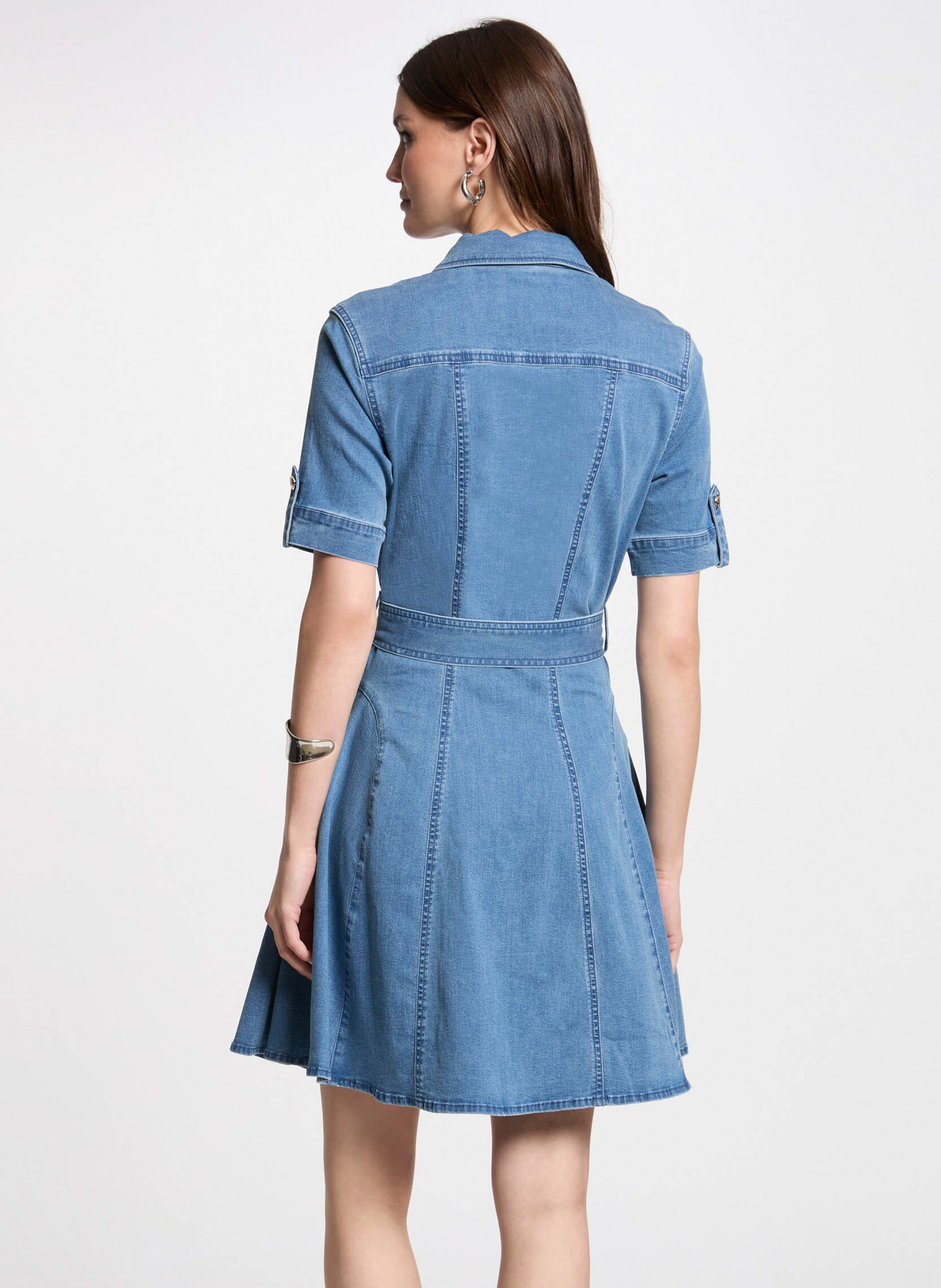 Short fitted cotton-blend dress with classic collar MORGAN Blue