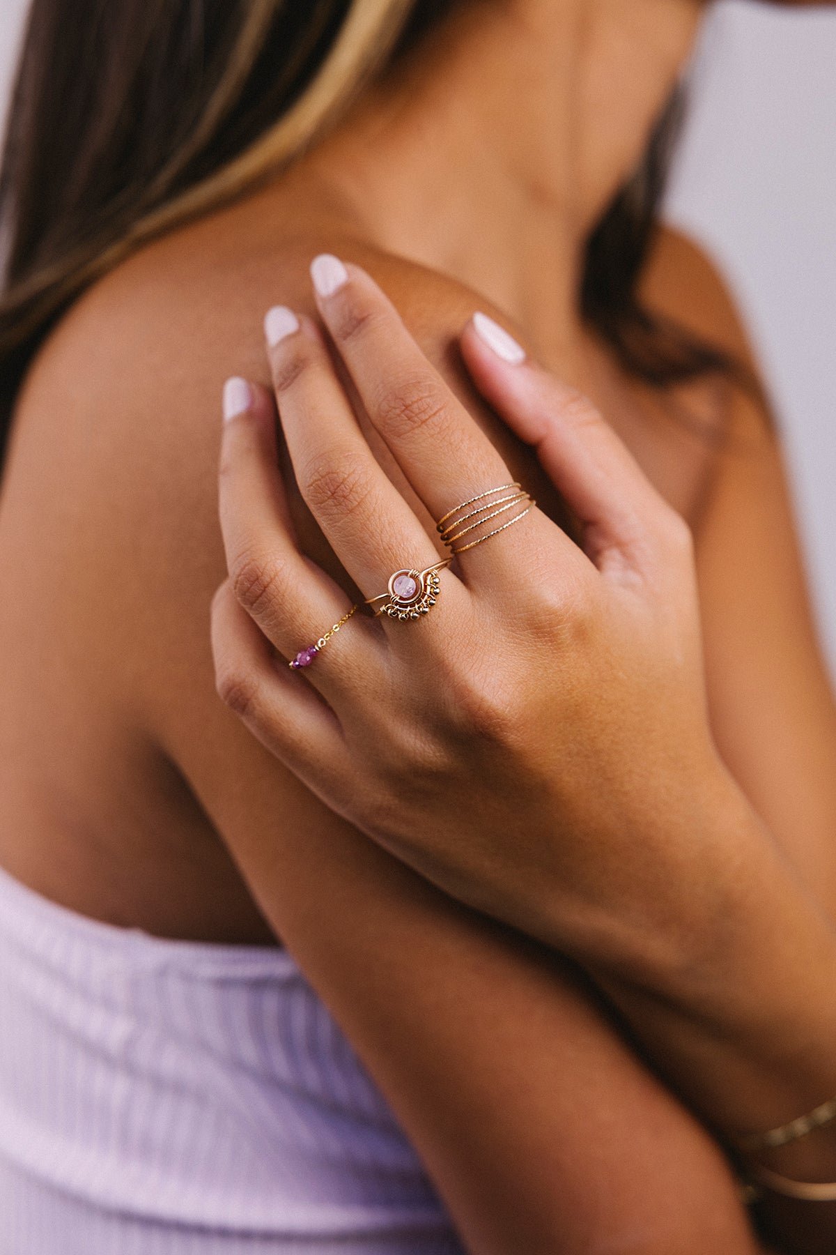 Multi-row sparkling ring YAY Golden