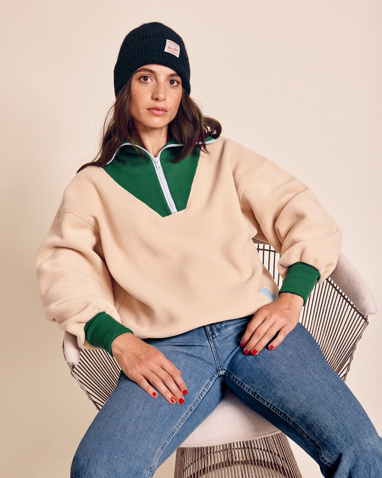 The sunny sweatshirt in recycled fleece with zippered collar EMOI EMOI Beige