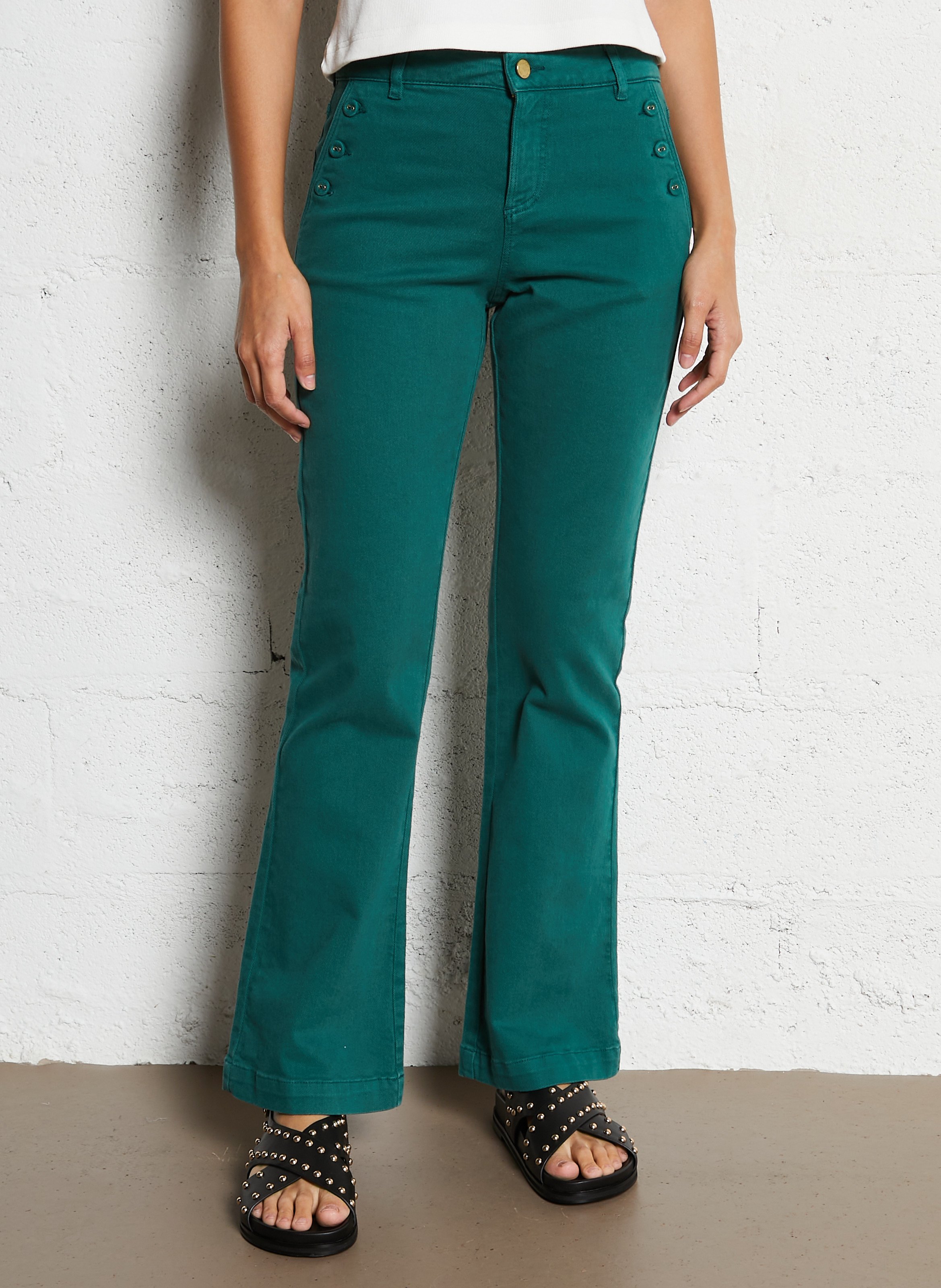 Cotton-blend bootcut jeans I CODE Green