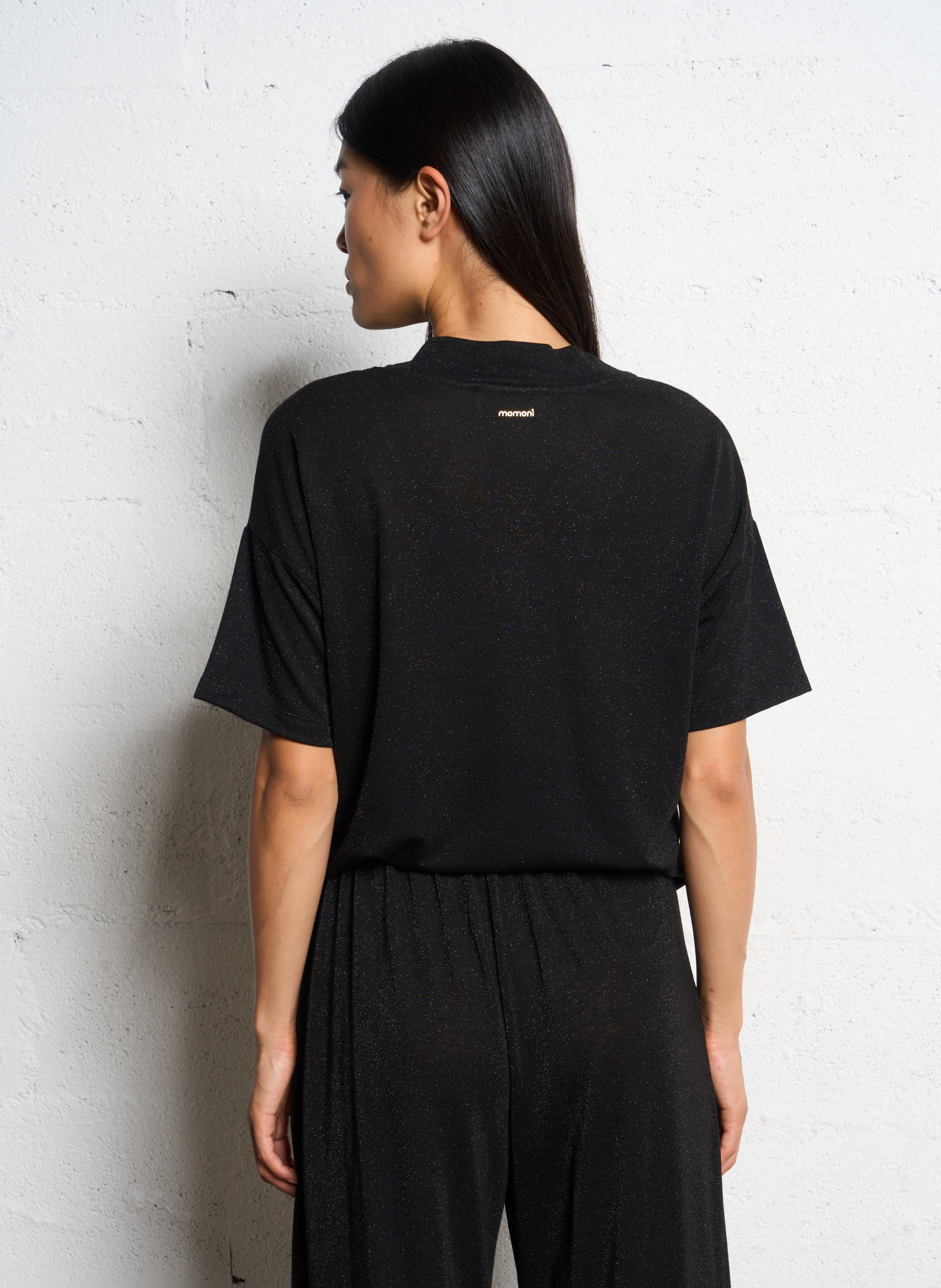 Glitter V-neck T-shirt MOMONI Black