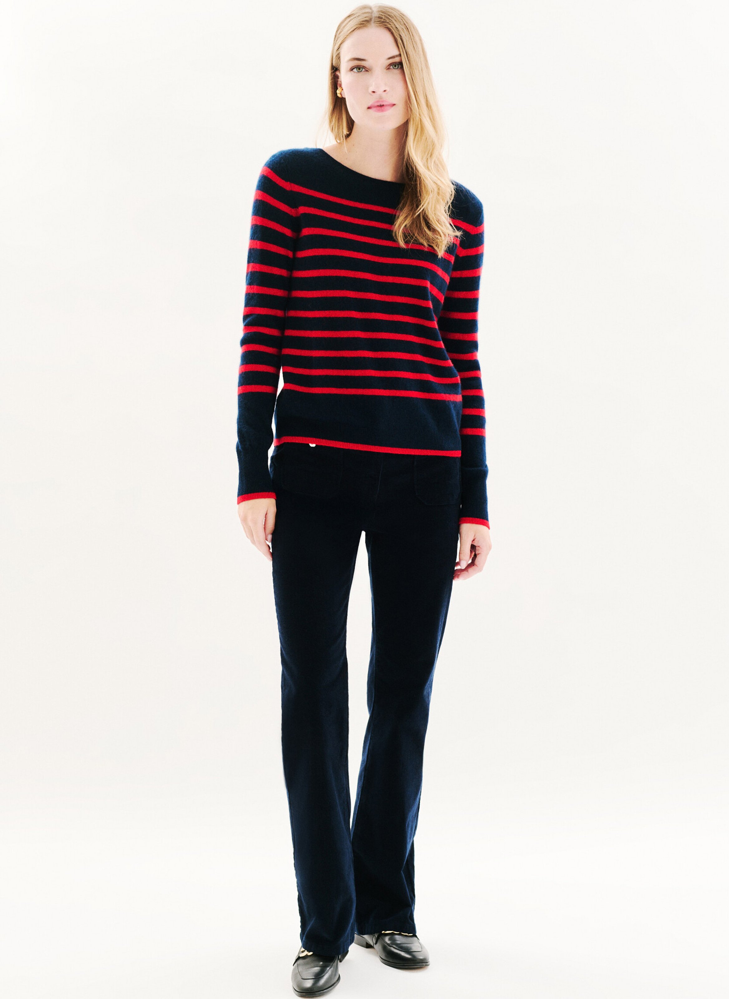 Pull col rond à rayures CAROLL Bleu