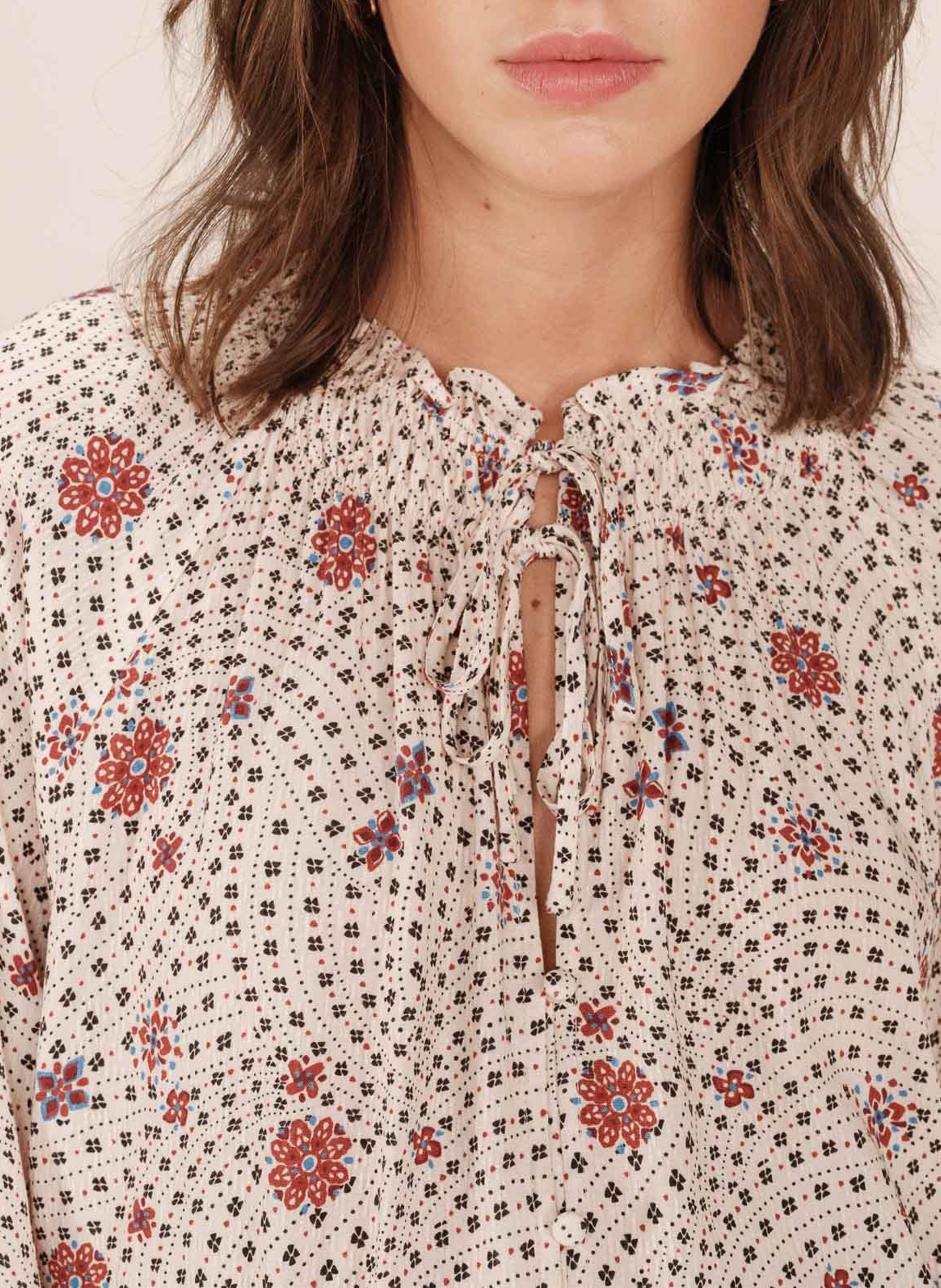 blouse droite col rond imprimée GRACE ET MILA Blanc