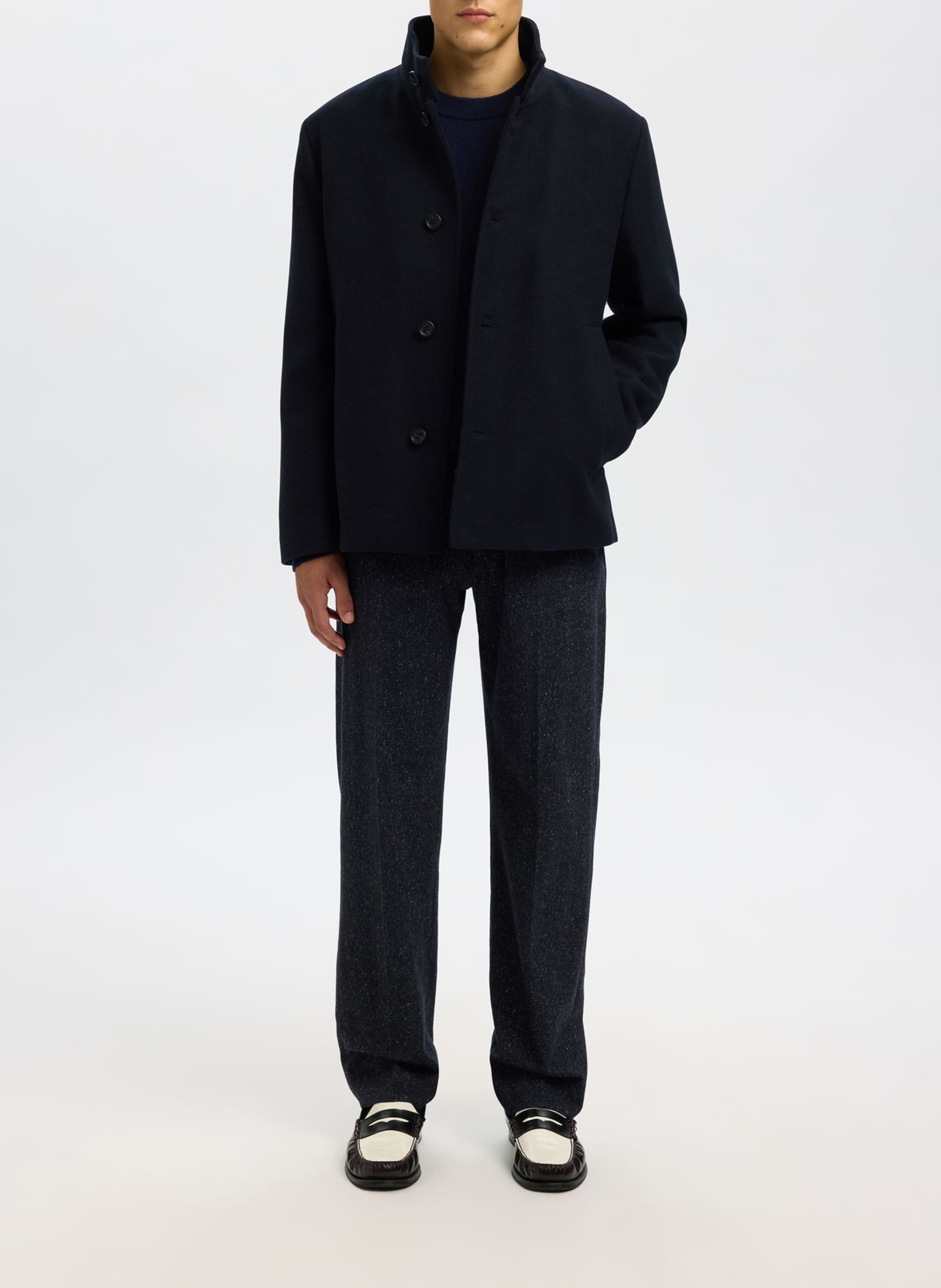 Pull slim col rond en laine SELECTED Bleu