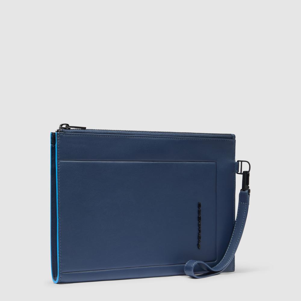 Men's leather clutch with compartment and removable handle PIQUADRO Blue