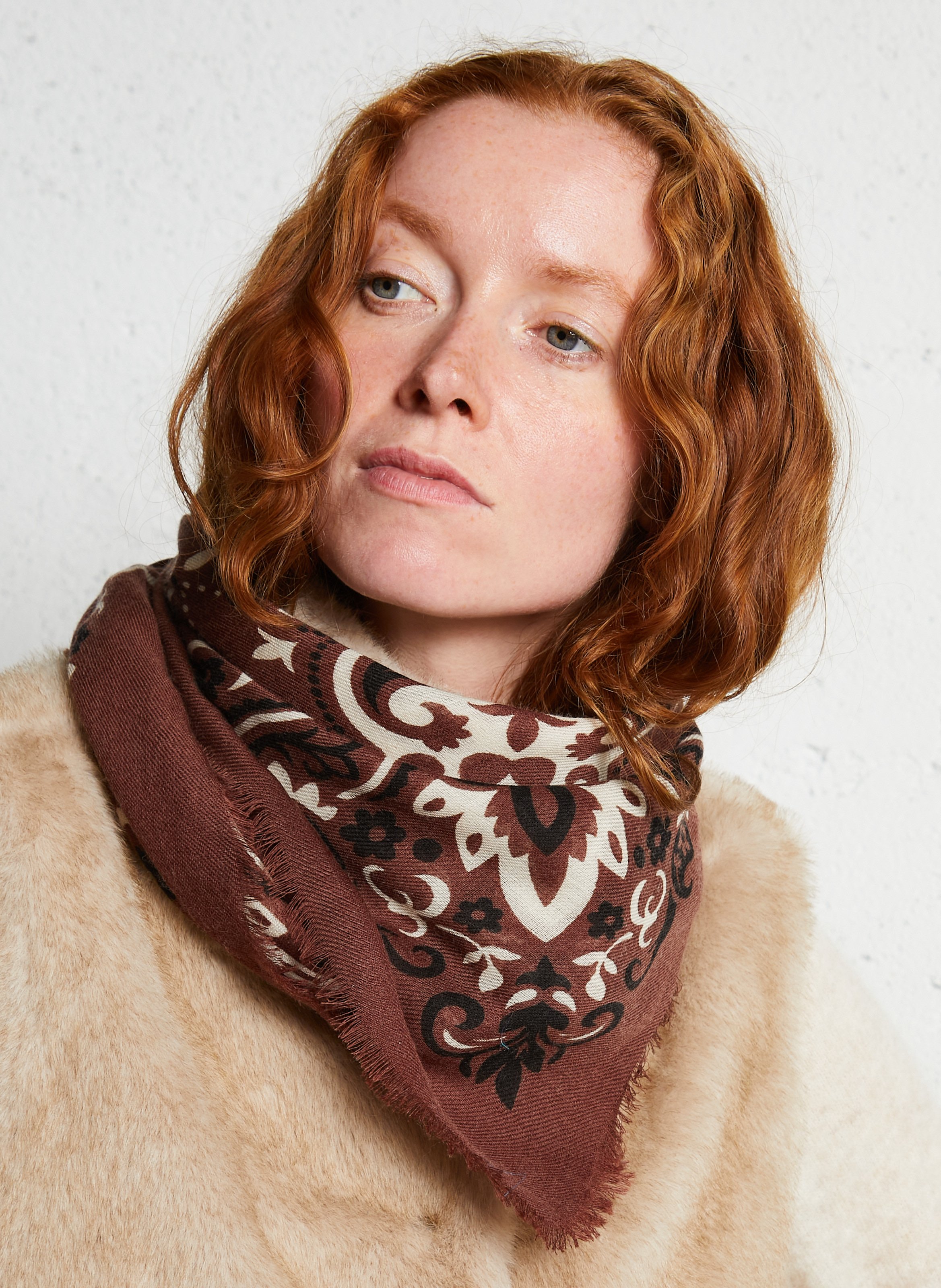 Haddock wool and silk printed scarf MAISON LECOMTE FLAMENT