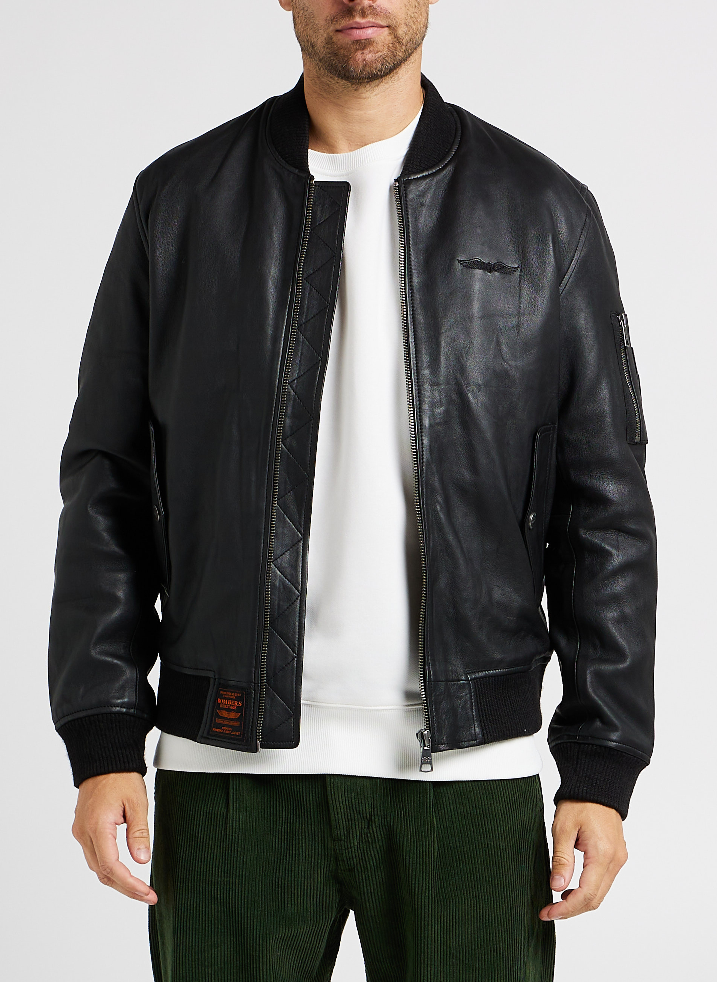 Lederjacke mit Rundhalskragen BOMBERS ORIGINAL Schwarz