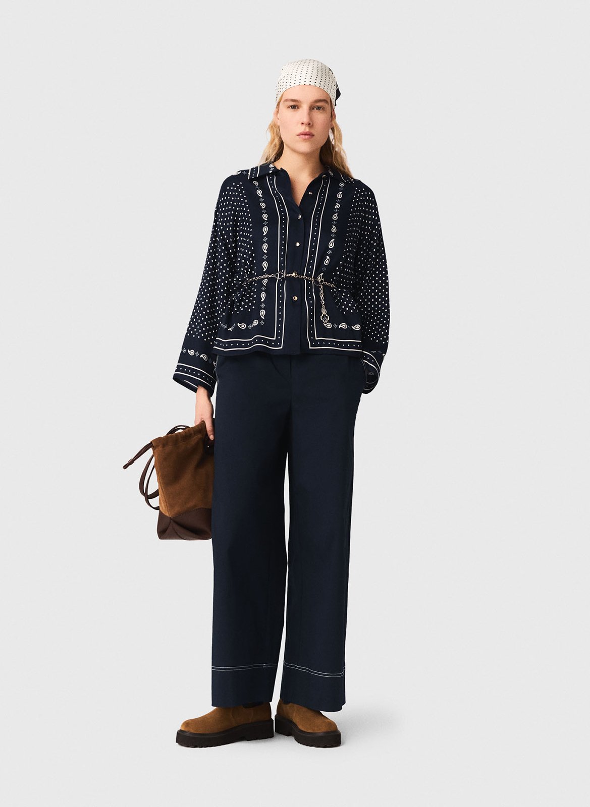 Soepelvallende, rechte blouse met print MAJE Blauw