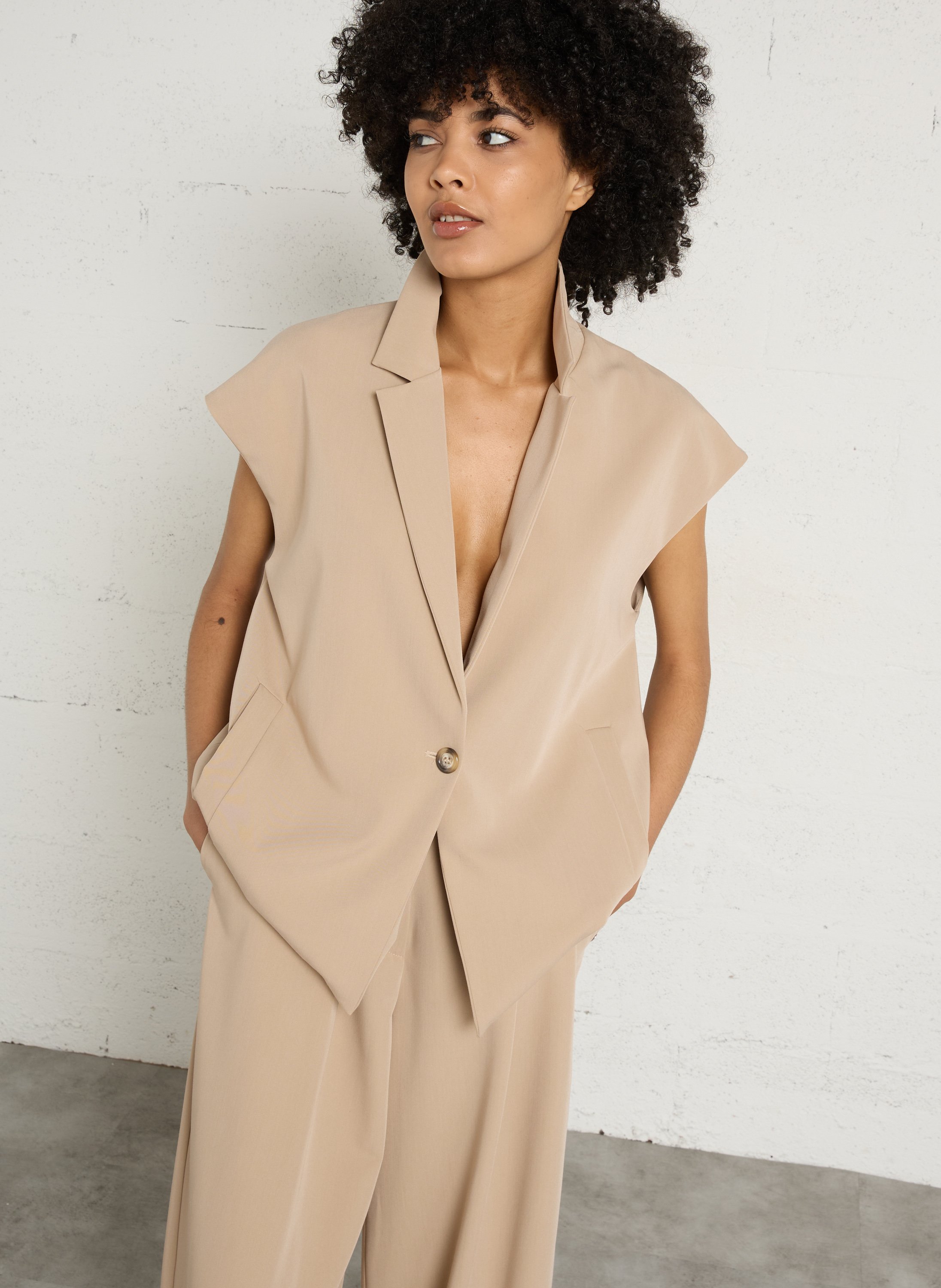 Cotton-blend cardigan with tailored collar PLEASE Beige