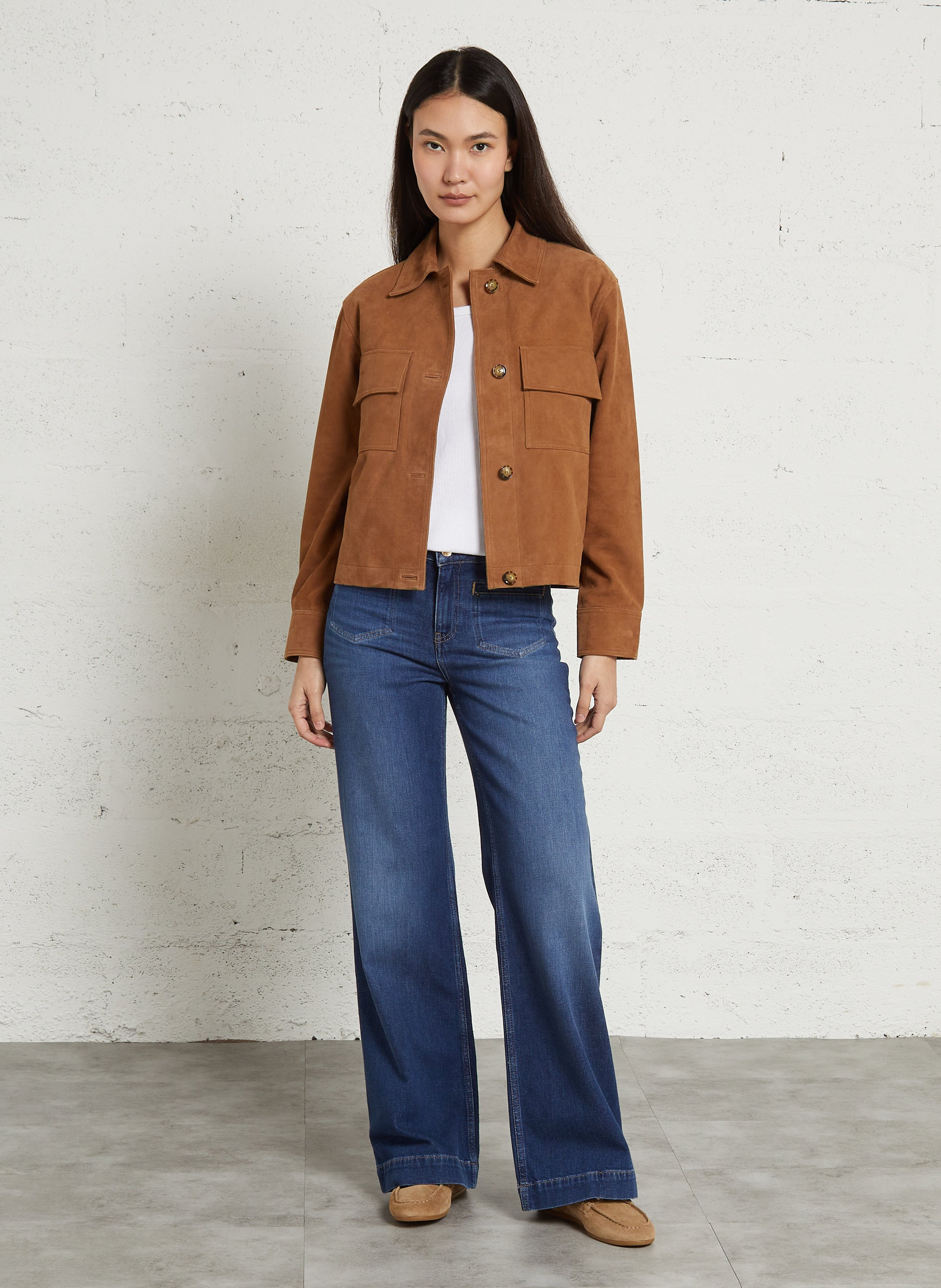 Veste droite col classique en cuir velours MAISON 123 Beige